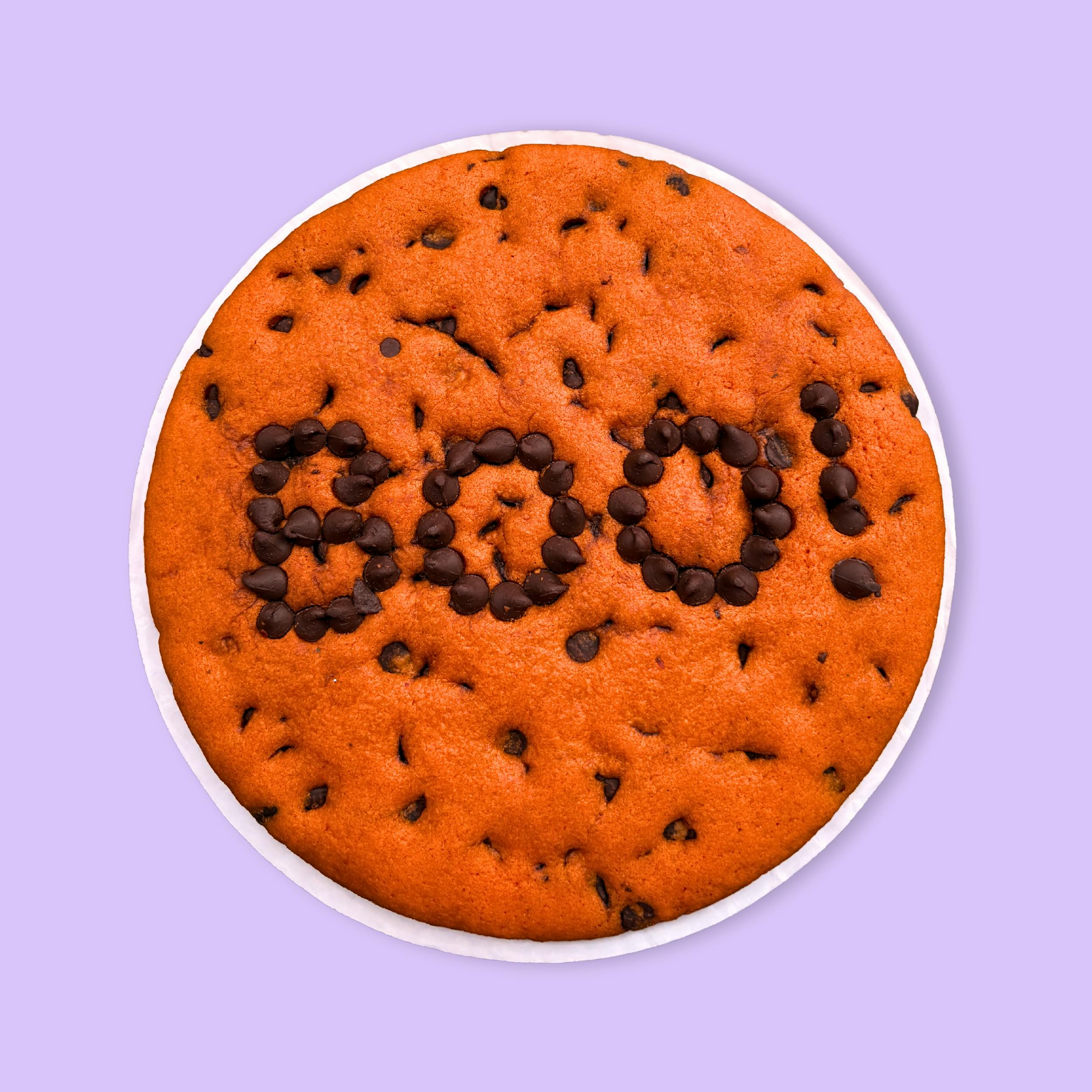 Halloween "BOO!" Chocolate Chip Cookie Cake by Baked in Color