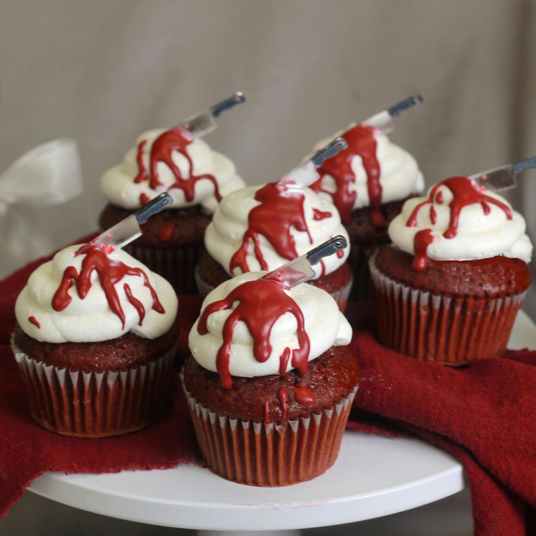 Halloween "Bloody" Red Velvet Cupcakes by Elegant Desserts