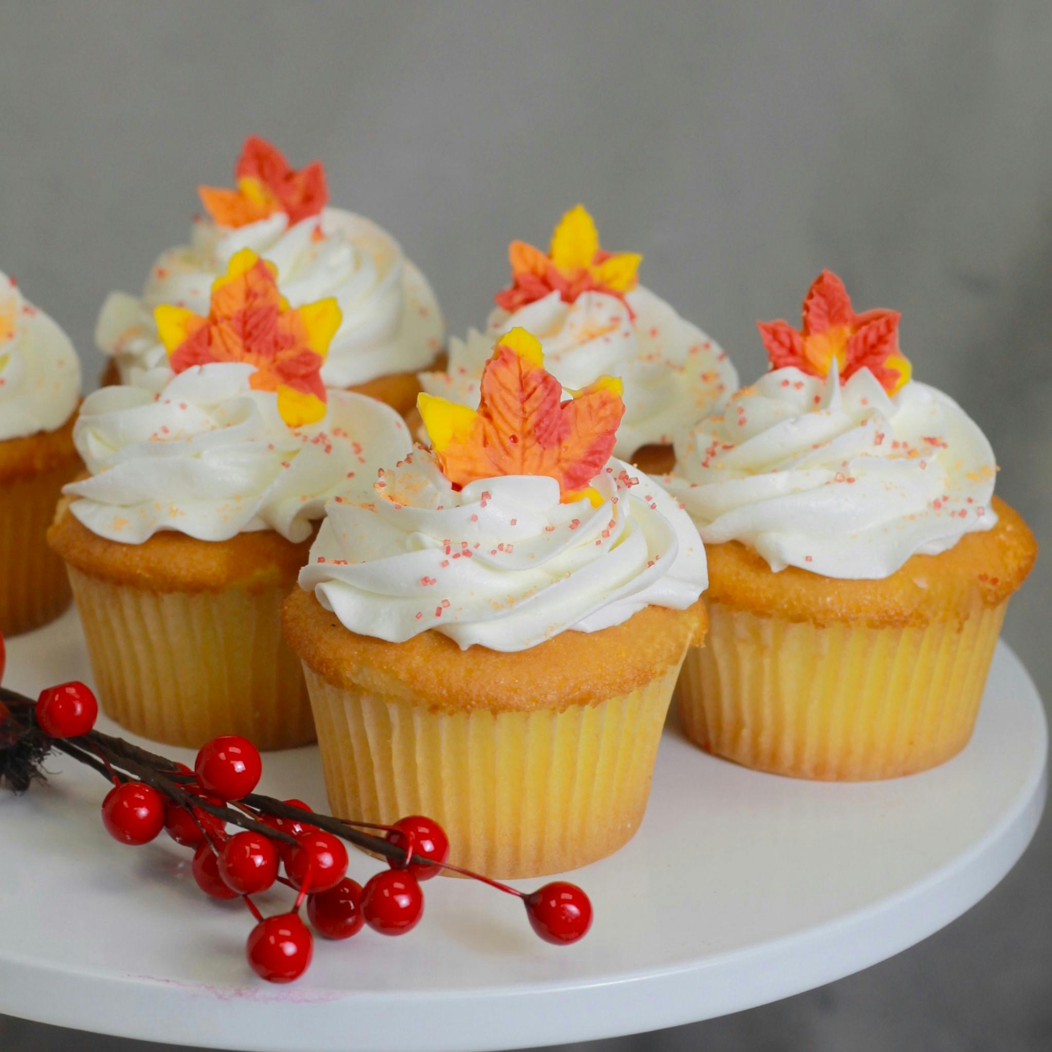 Thanksgiving Maple Leaf Cupcakes by Elegant Desserts