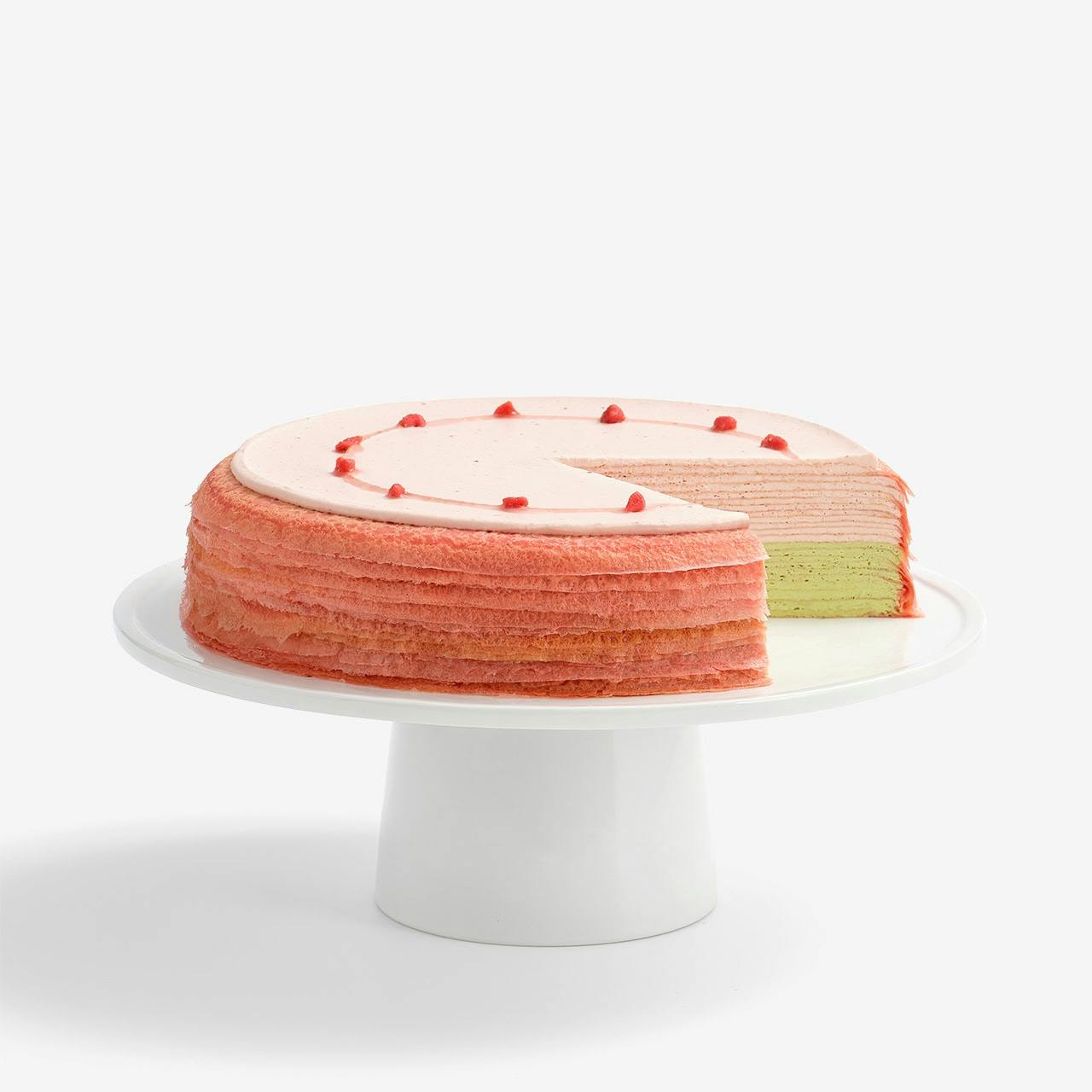 Strawberry Matcha Mille Crêpes Cake by Lady M Confections
