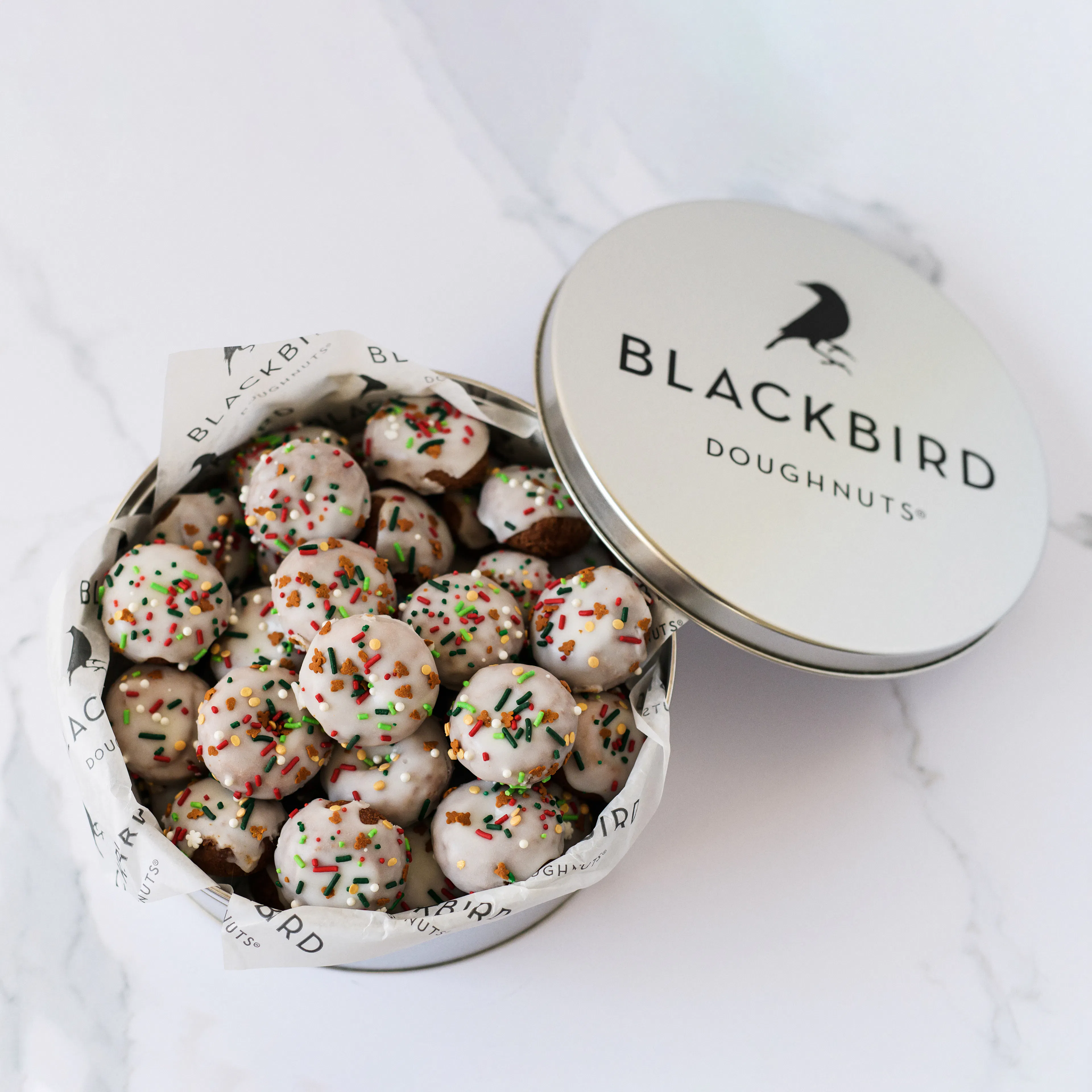 Mini Gingerbread Sprinkle Cake Doughnuts Gift Tin by Blackbird Doughnuts