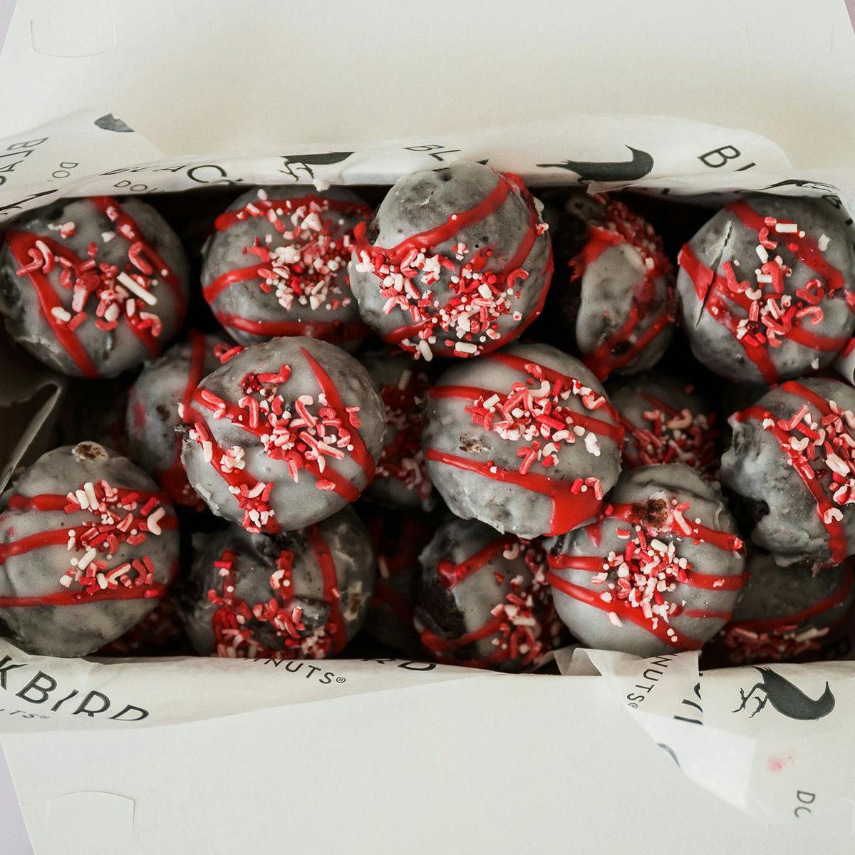 Mini Chocolate Peppermint Cake Doughnuts Gift Tin by Blackbird Doughnuts