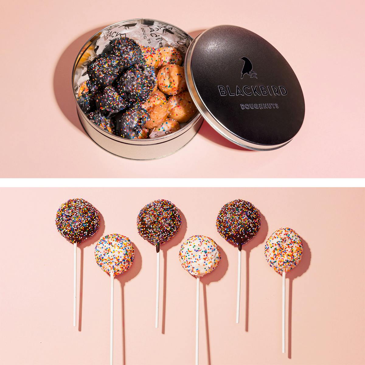 Assorted Mini Doughnut Gift Tin + Cake Pops by Blackbird Doughnuts