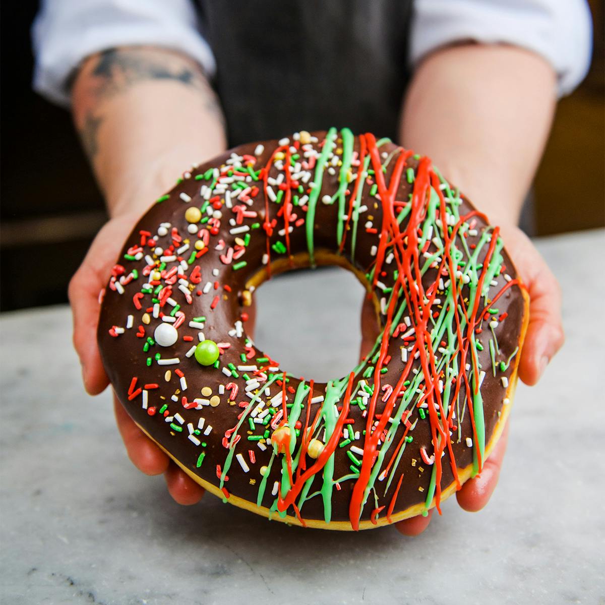 Candy Cane Christmas Jumbo Donut by Angel Food Bakery