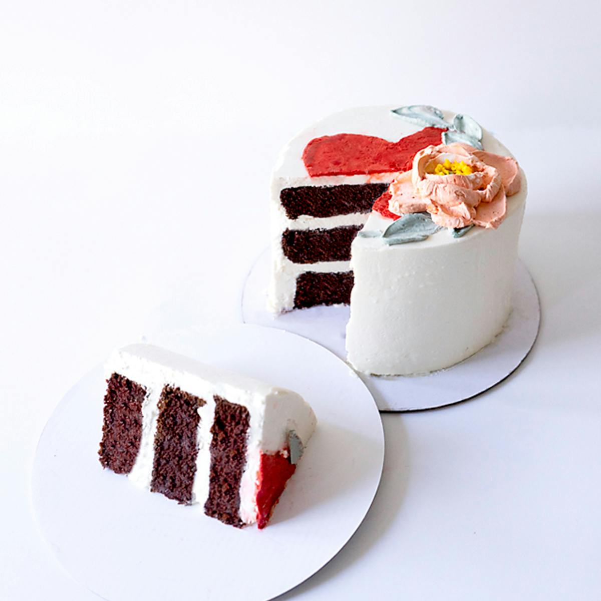 Valentine's Day Floral Decorated Chocolate Cake by Miri Nadler Cakes