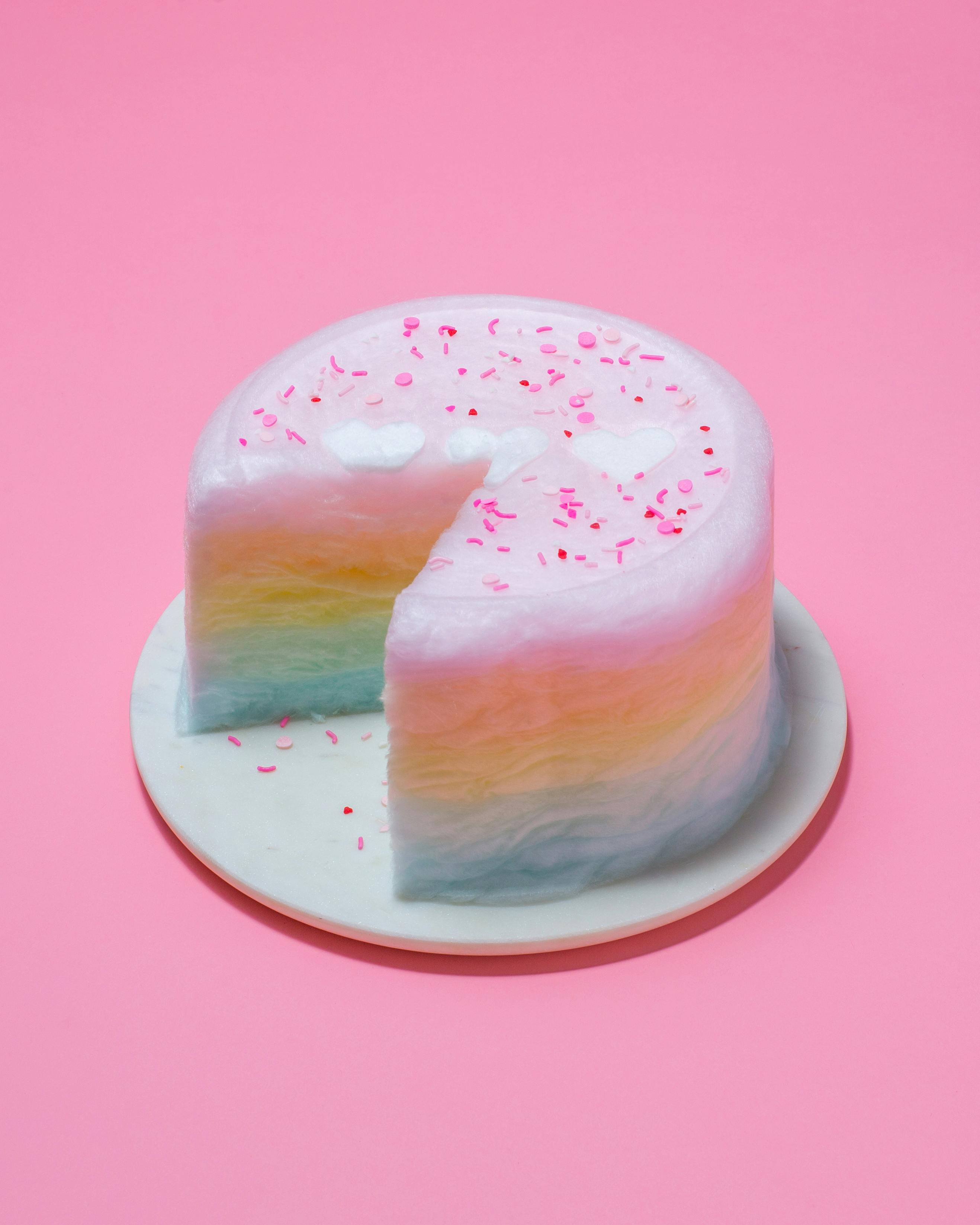 Valentine's Day Rainbow Cotton Candy Floof Cake by Floof Cotton Candy Cakes