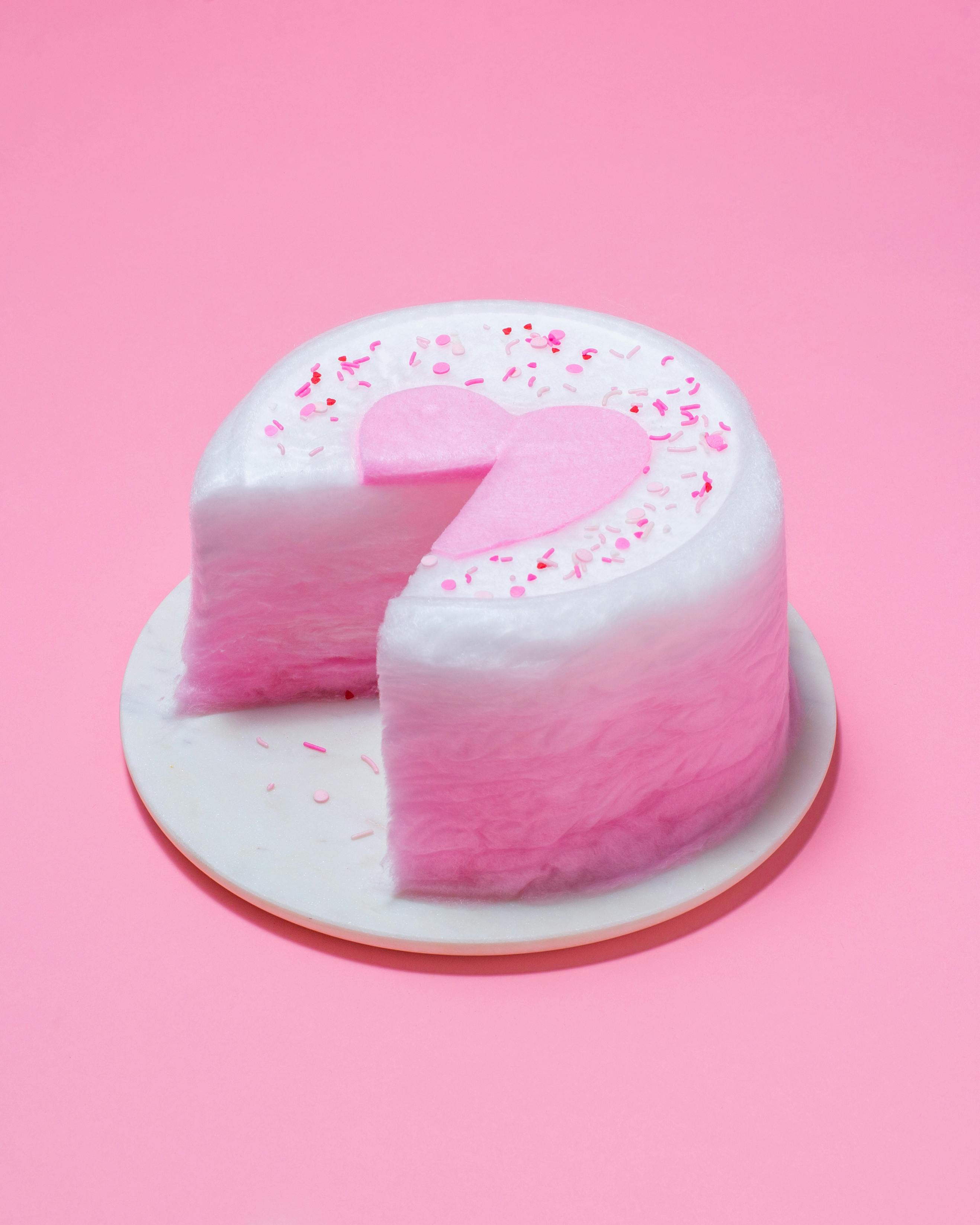 Valentine's Day Pink Watermelon Ombré Heart Cotton Candy Floof Cake by Floof Cotton Candy Cakes