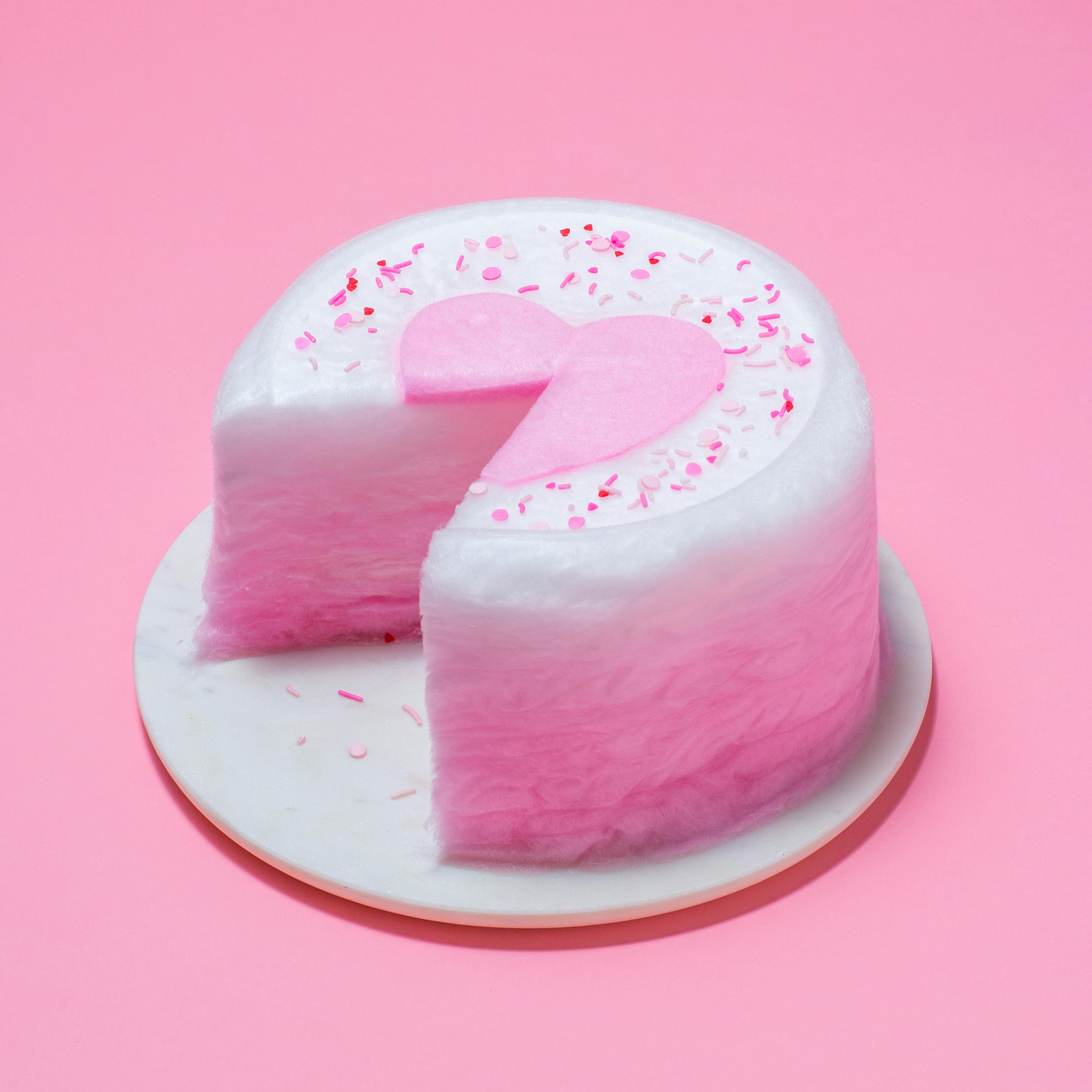 Valentine's Day Pink Watermelon Ombré Heart Cotton Candy Floof Cake by Floof Cotton Candy Cakes