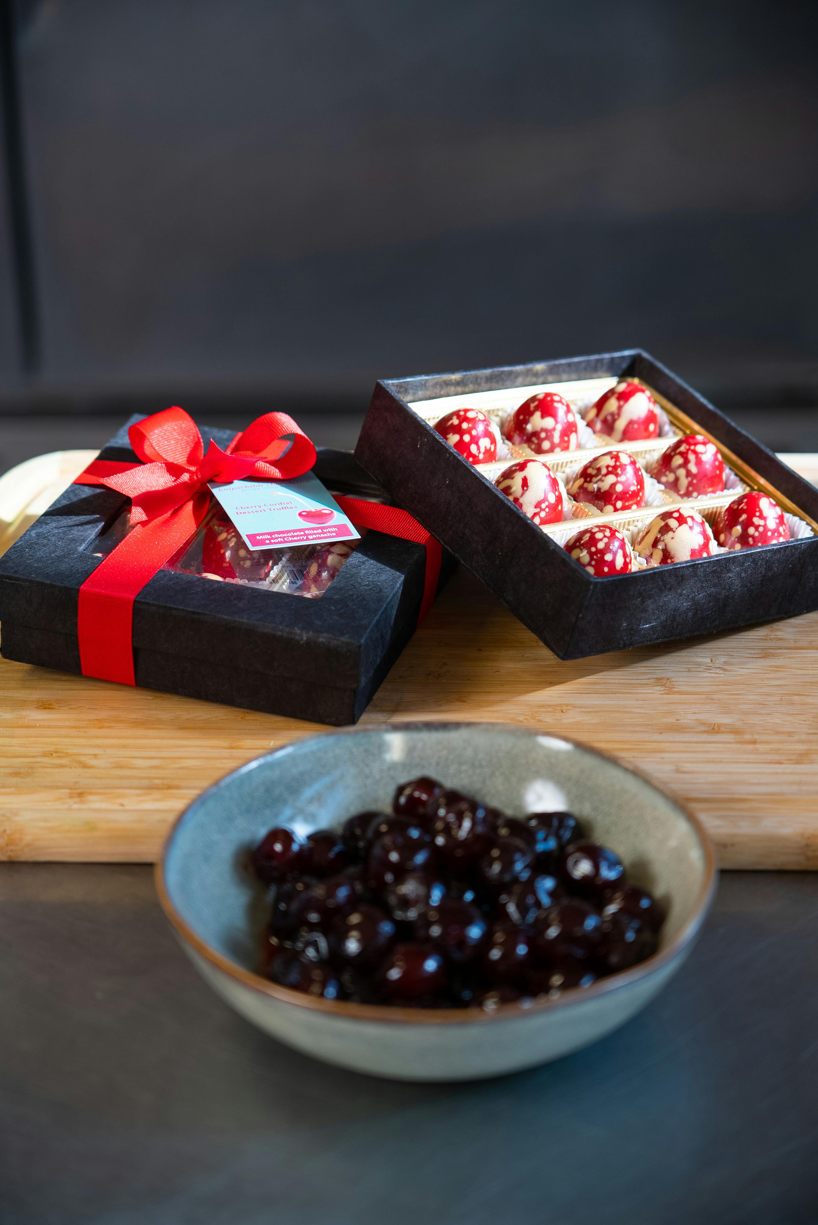 Cherry Cordial Truffles Gift Box - 9 Piece by Knipschildt Chocolatier