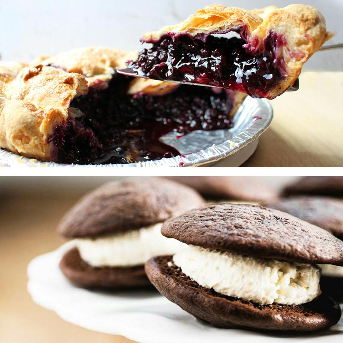 Maine Wild Blueberry Pie + Whoopie Pie Combo Pack by Two Fat Cats Bakery