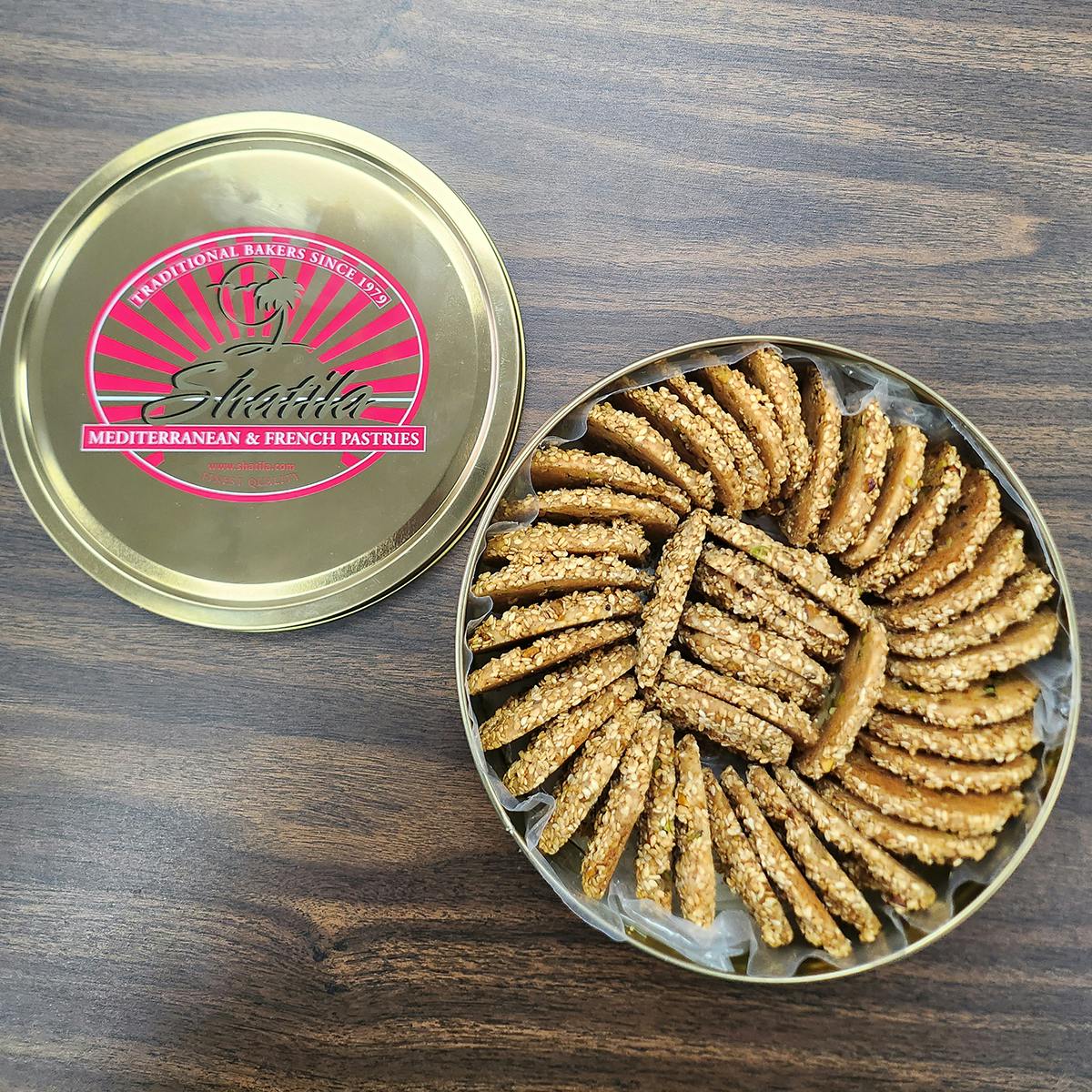 Barazik Sesame Cookie Gift Tin - 2.5 lbs. by Shatila Bakery