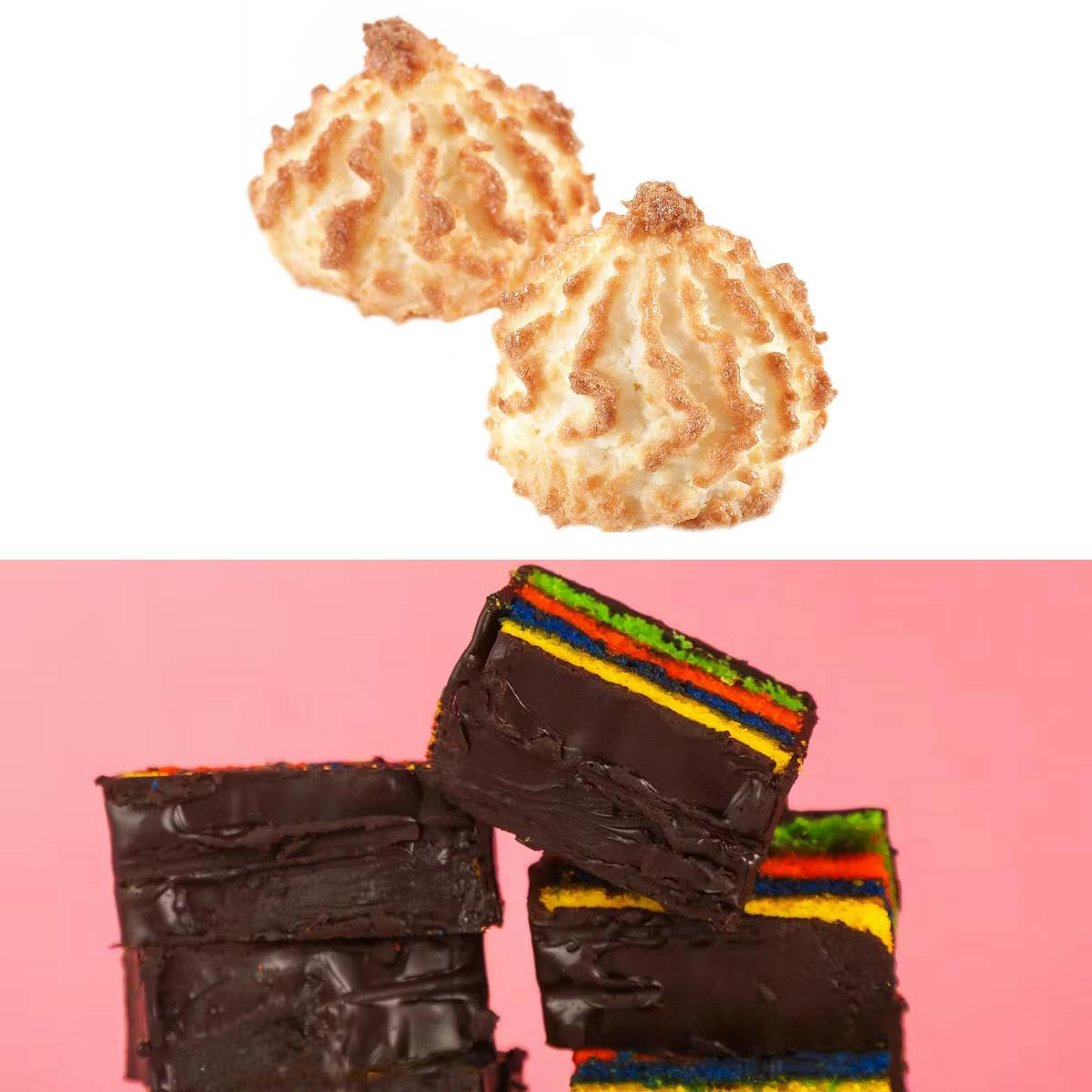 Kosher for Passover Rainbow Cookies + Coconut Macaroons by Butterflake Bakery