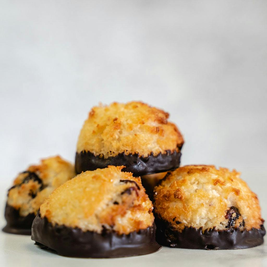 Chocolate Dipped Coconut Cranberry Macaroons - 12 Pack by Dessert Gallery