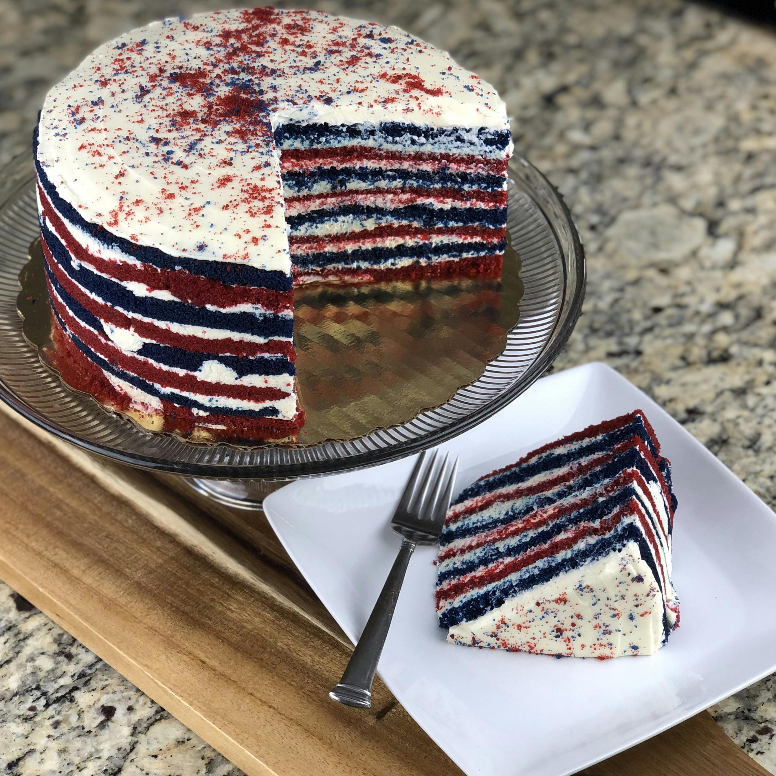 Red White & Blue Velvet Smith Island Cake by Smith Island Baking Company
