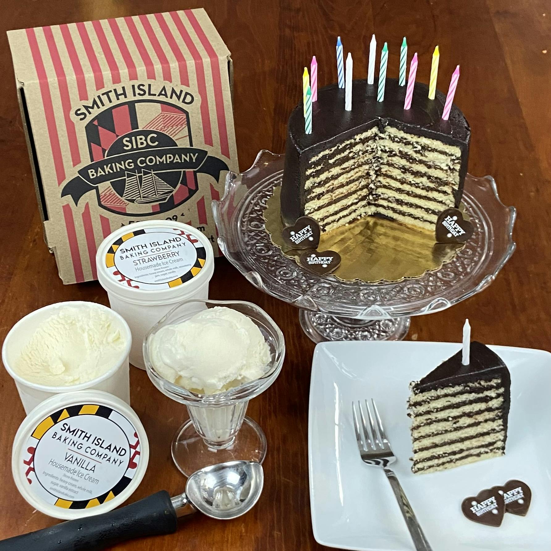 Large Smith Island Cake + Ice Cream Birthday Gift Set by Smith Island Baking Company
