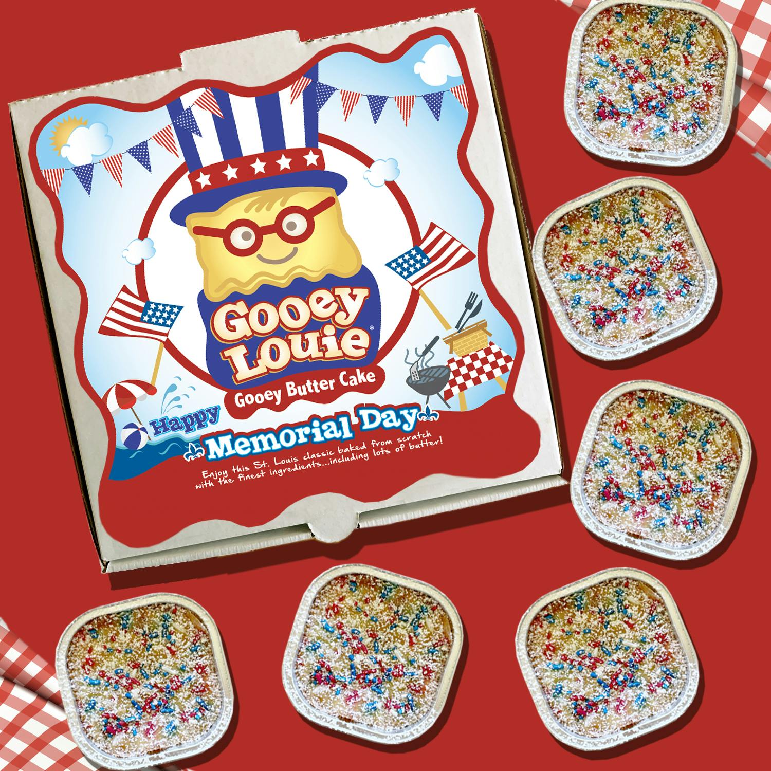 Memorial Day Mini Patriotic Sprinkle Gooey Butter Cakes - 6 Pack by Gooey Louie®