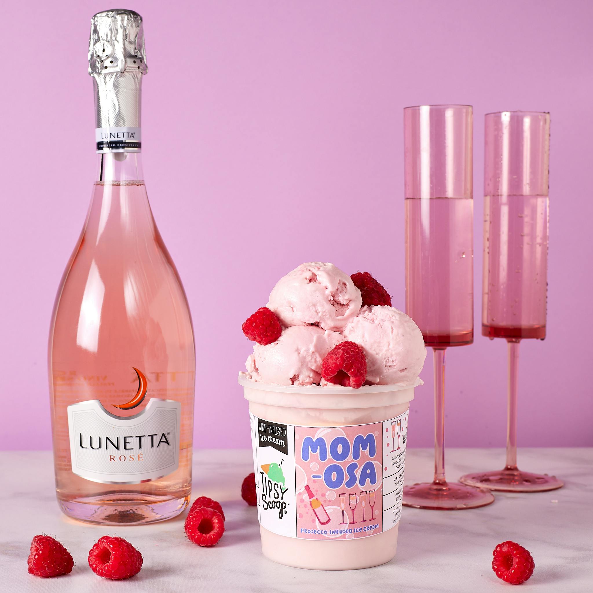 "Mom-Osa" Prosecco Rosé Raspberries & Cream Boozy Ice Cream - 4 Pints by Tipsy Scoop Boozy Ice Cream