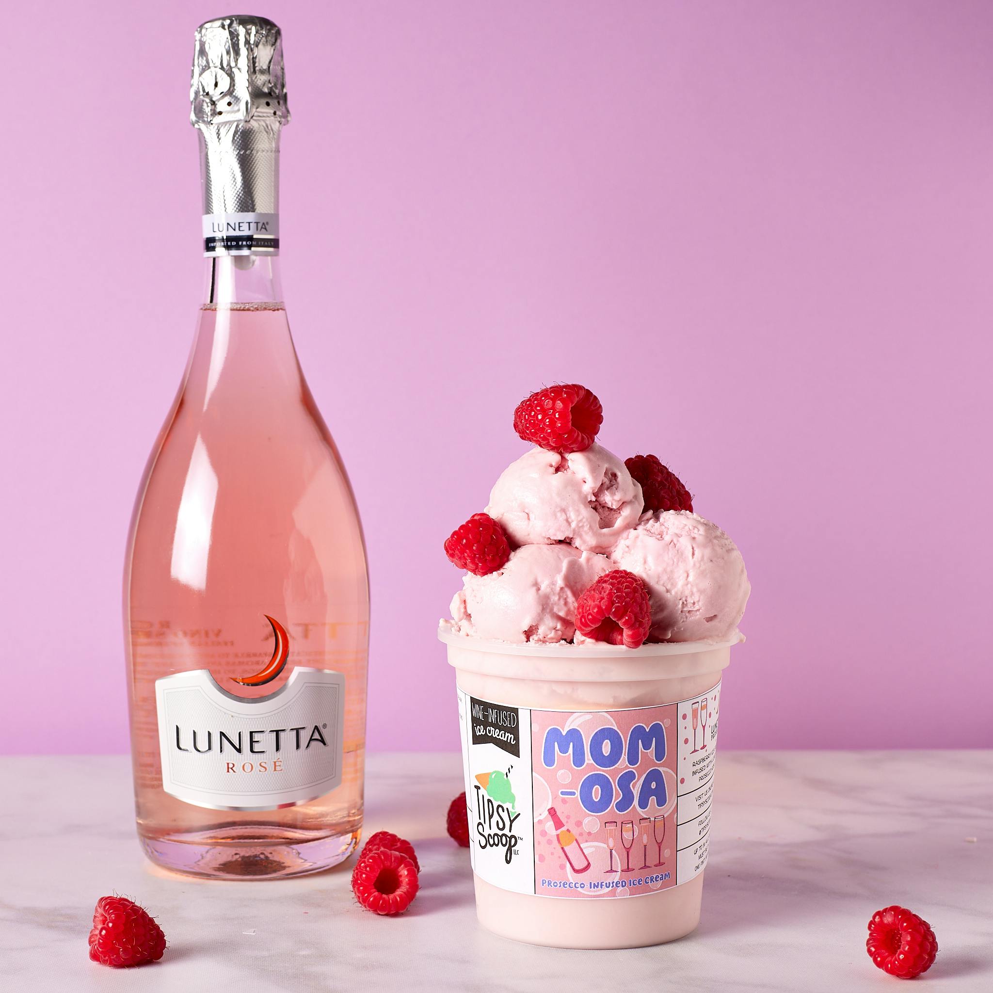 "Mom-Osa" Prosecco Rosé Raspberries & Cream Boozy Ice Cream - 4 Pints by Tipsy Scoop Boozy Ice Cream - Alternate image 2