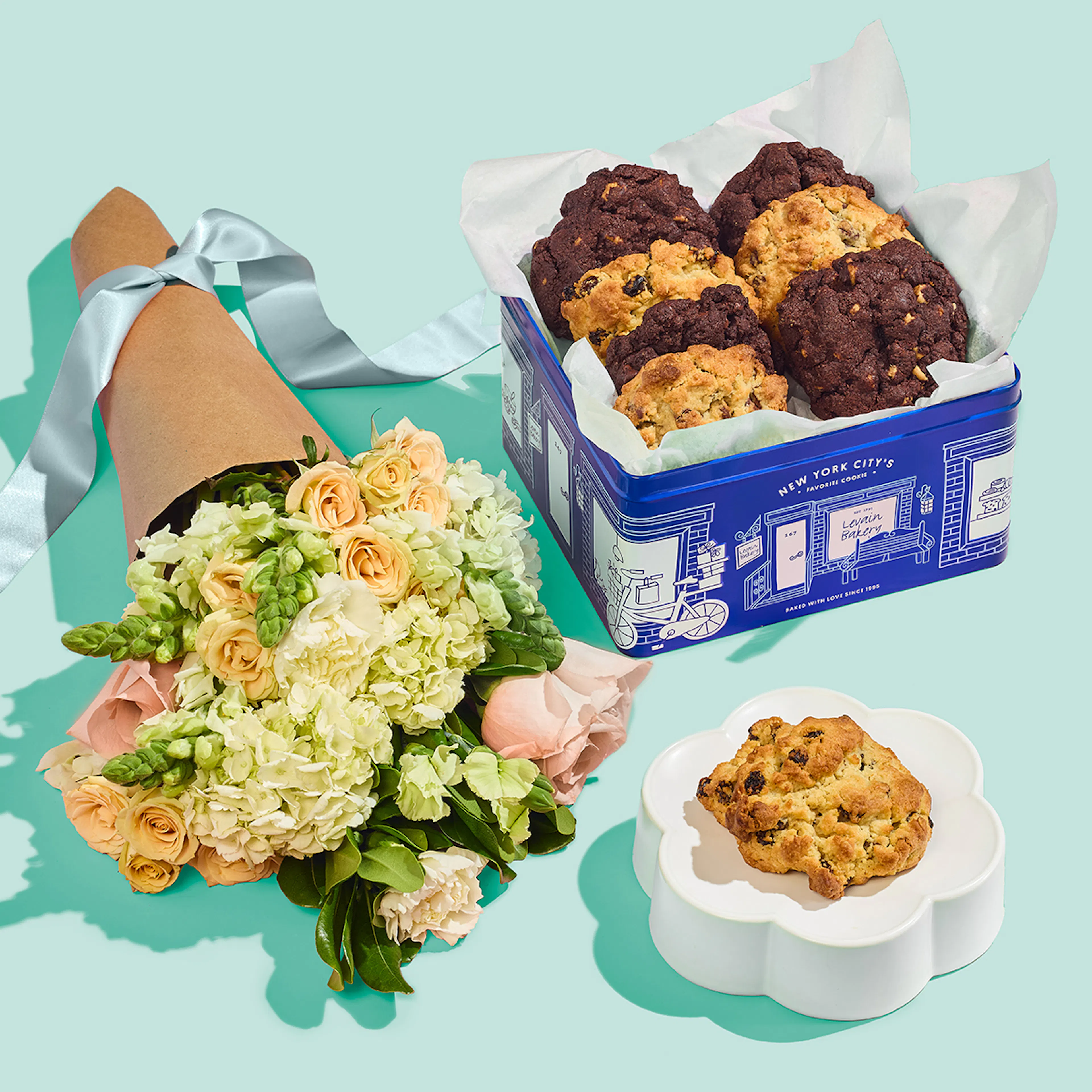 Levain Bakery Tin + The Bouquet Book Gift by Goldbelly X Urbanstems