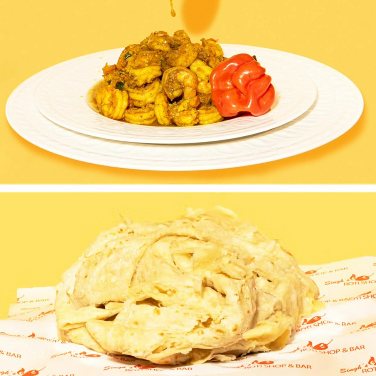 Curry Shrimp + Roti for 4 by Singh’s Roti Shop