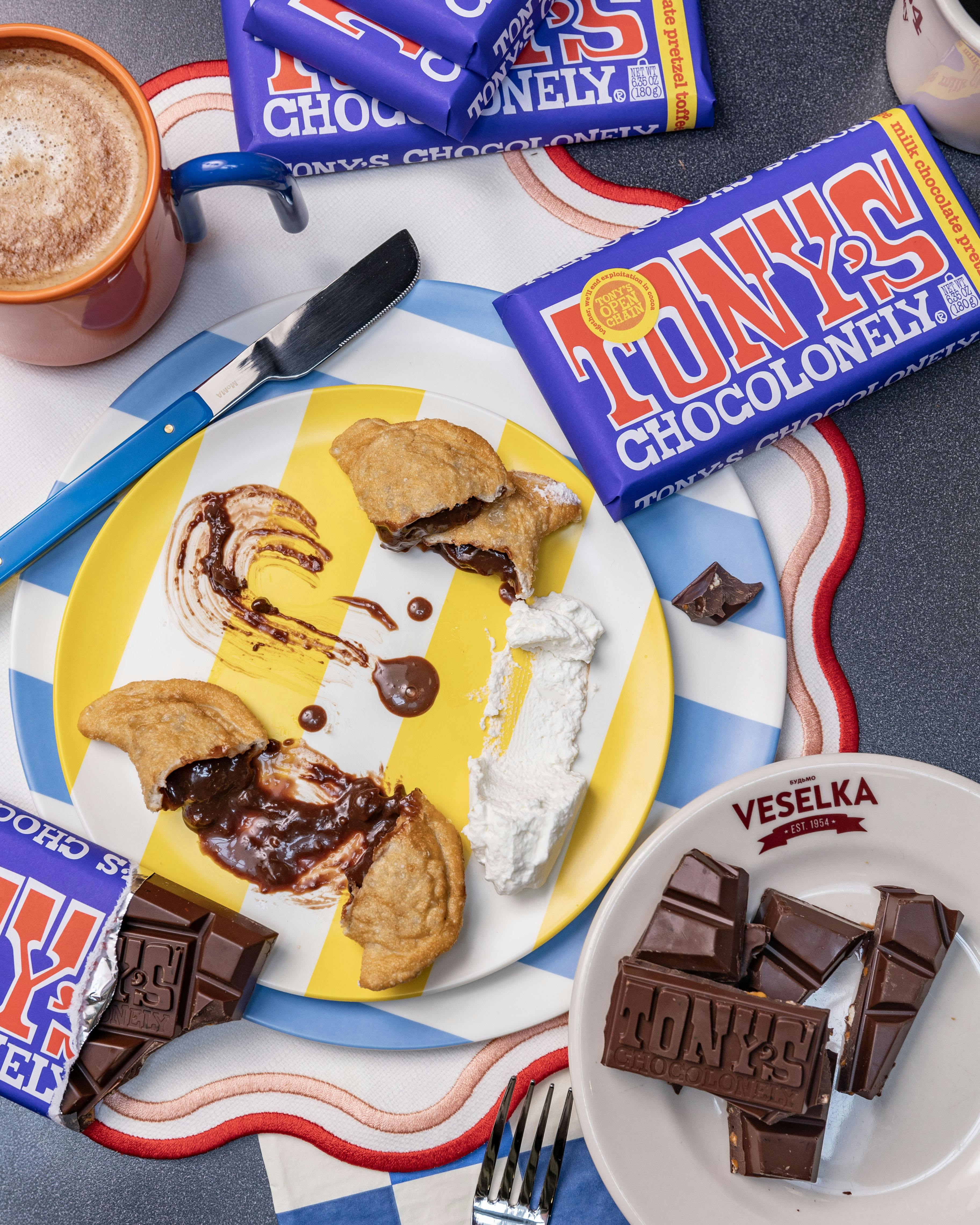 Veselka x Tony's Chocolonely Chocolate Pierogi + Chocolate Bar by Veselka