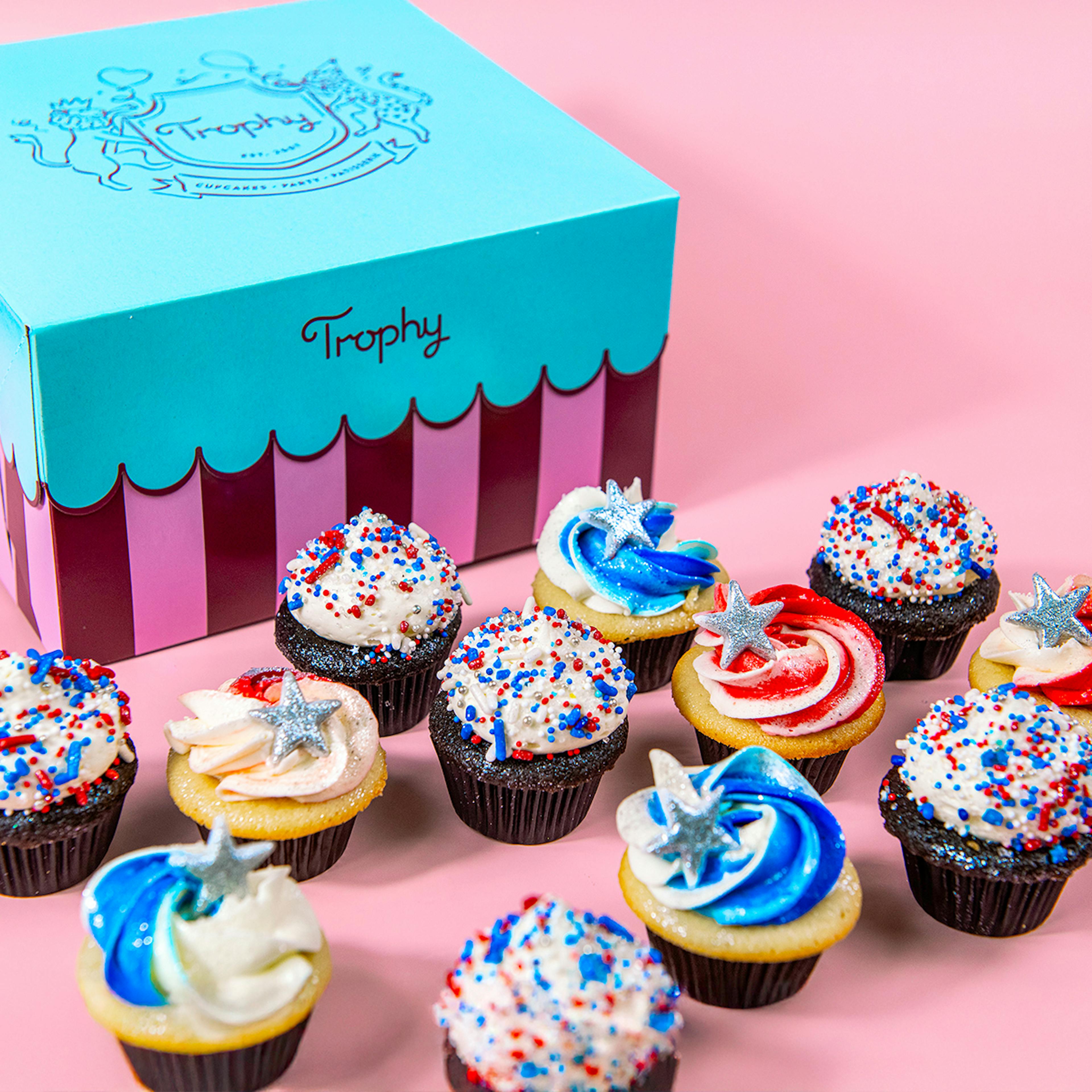 Red, White & Blue Mini Cupcakes - 12 Pack by Trophy Cupcakes