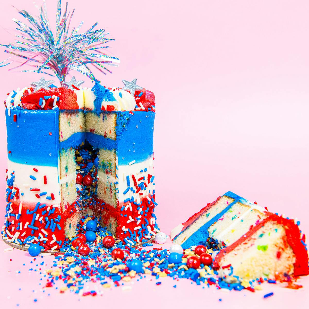 Red, White, & Blue Sprinkle Surprise Cake by Trophy Cupcakes