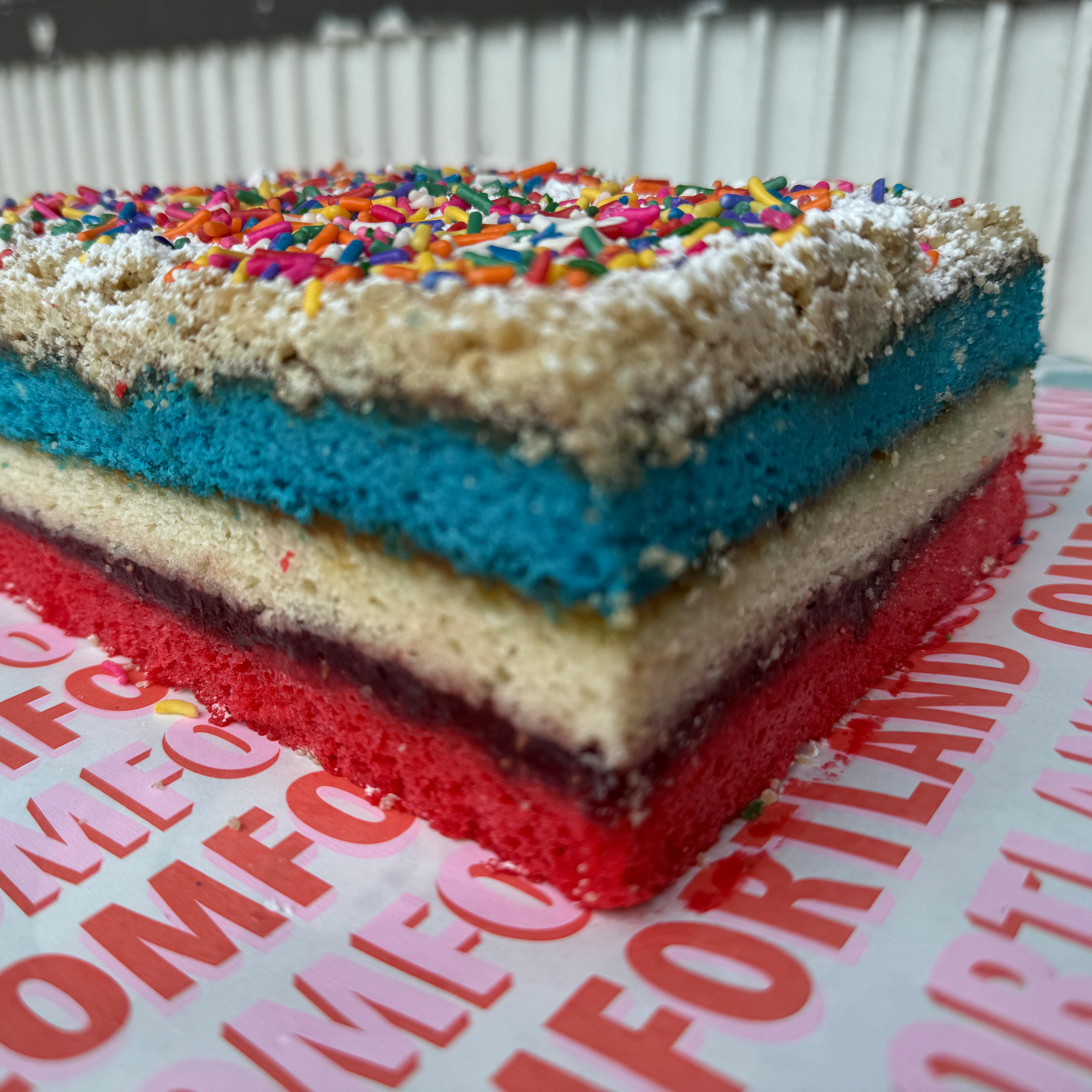 Red, White & Blue Rainbow Cookie Crumb Cake by Comfortland