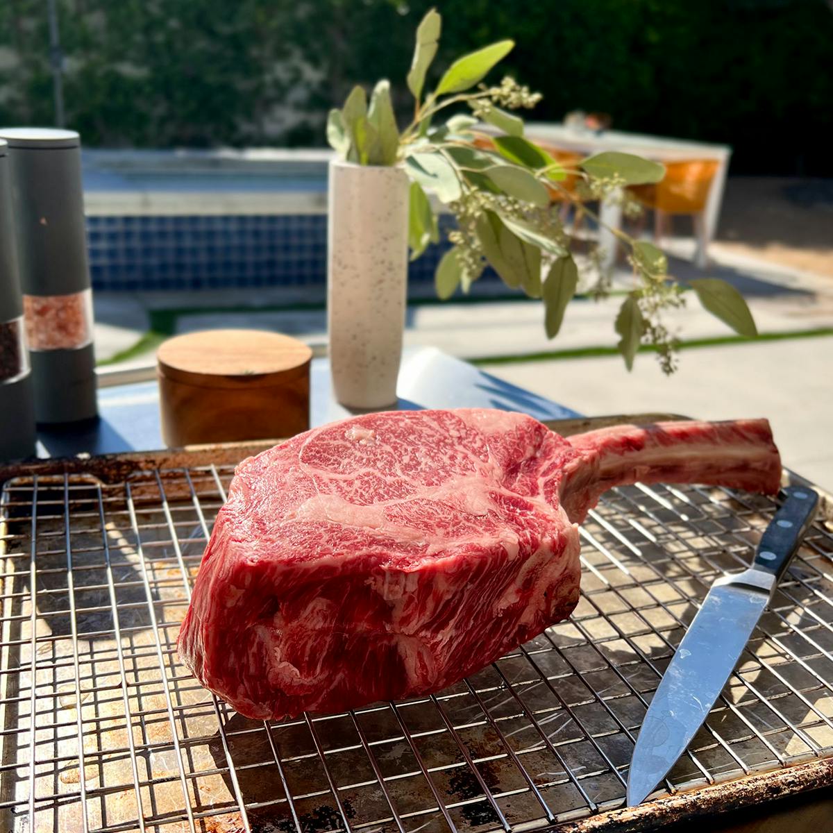 Tomahawk Steak Green Mountain Grill Steaks Seared Pork Reverse