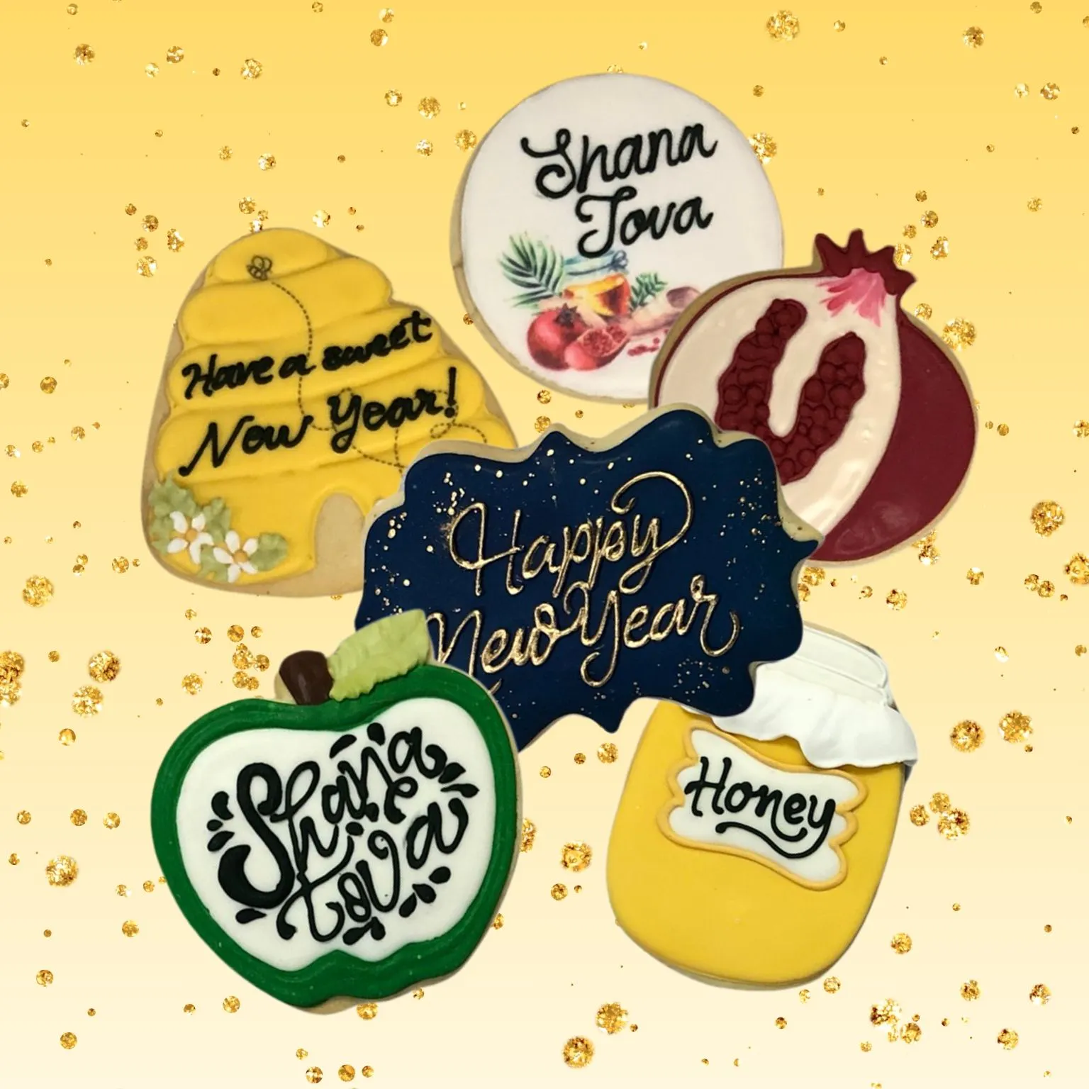 Rosh Hashanah Decorated Butter Cookies by Dessert Gallery