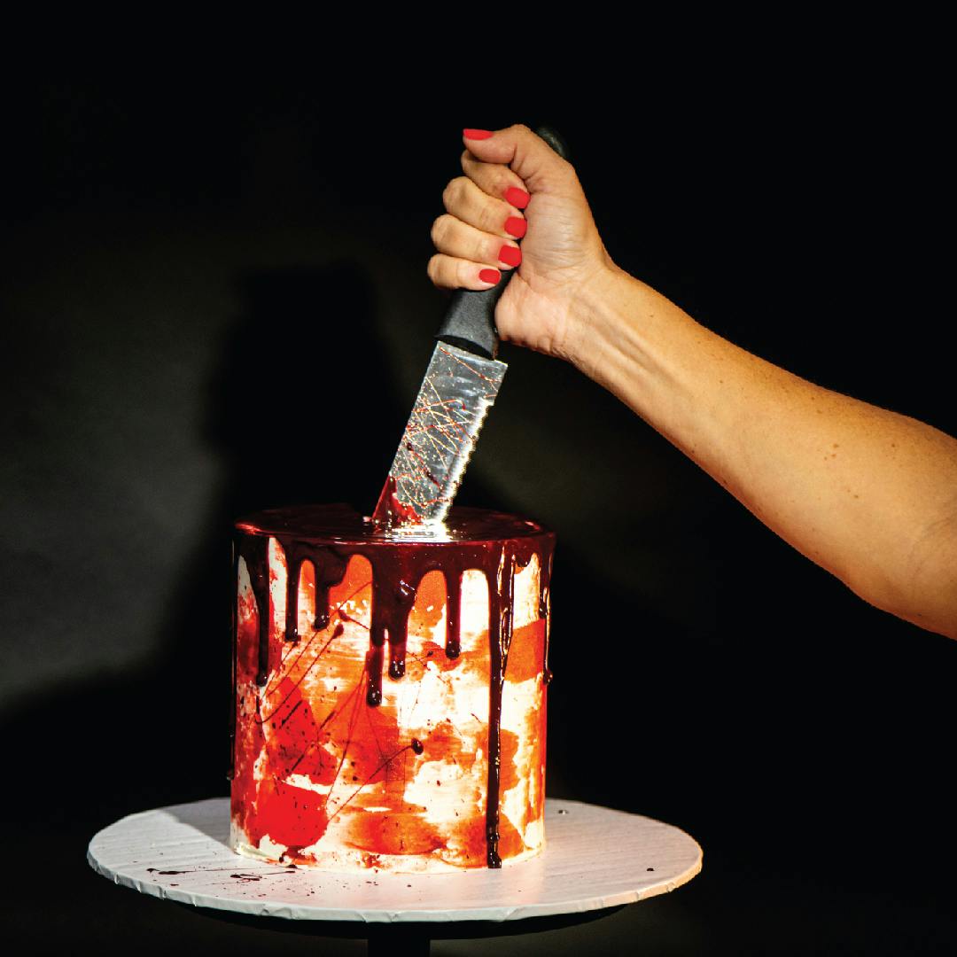 Halloween Bloody Knife Red Velvet Cake by Sweet E's Bake Shop