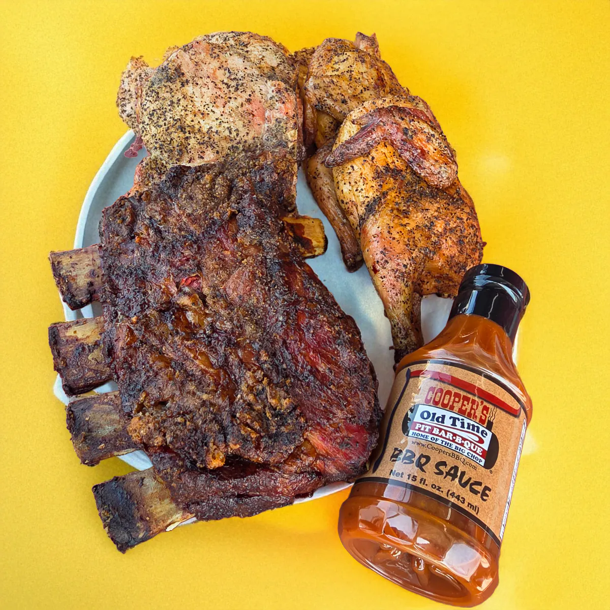 "Barnyard Box" BBQ Sampler for 6-8 by Cooper's Old Time Pit Bar-B-Que