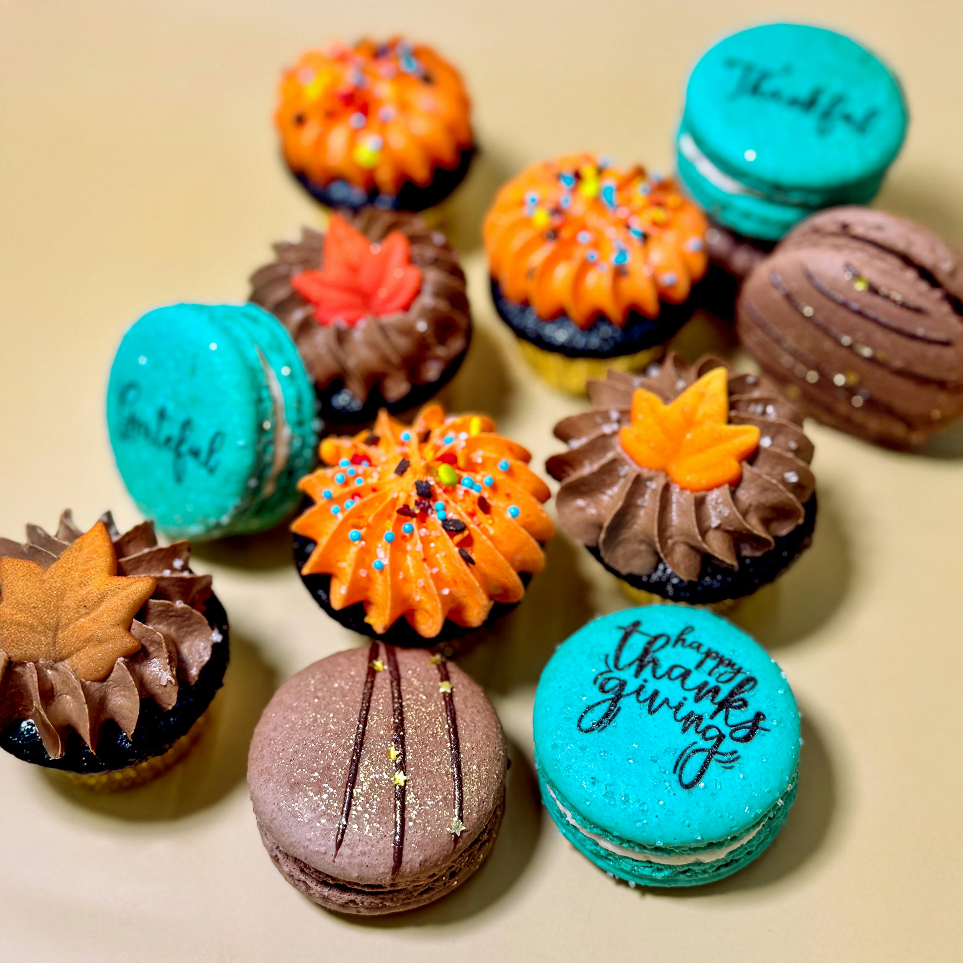 Thanksgiving Mini Cupcake + Macarons Combo by Trophy Cupcakes