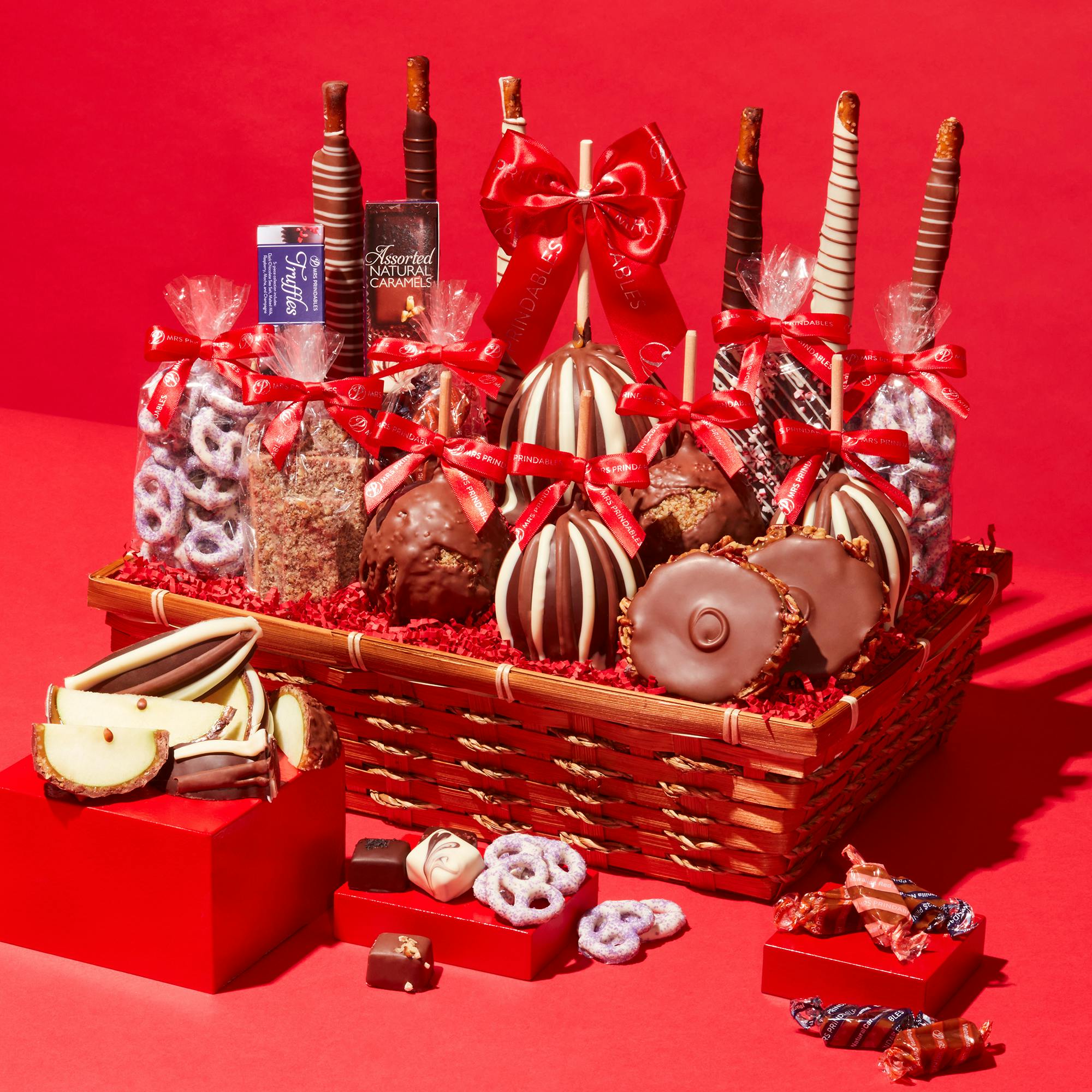 Holiday Caramel Apple & Confections Abundant Gift Basket by Mrs. Prindables Gourmet Caramel Apples