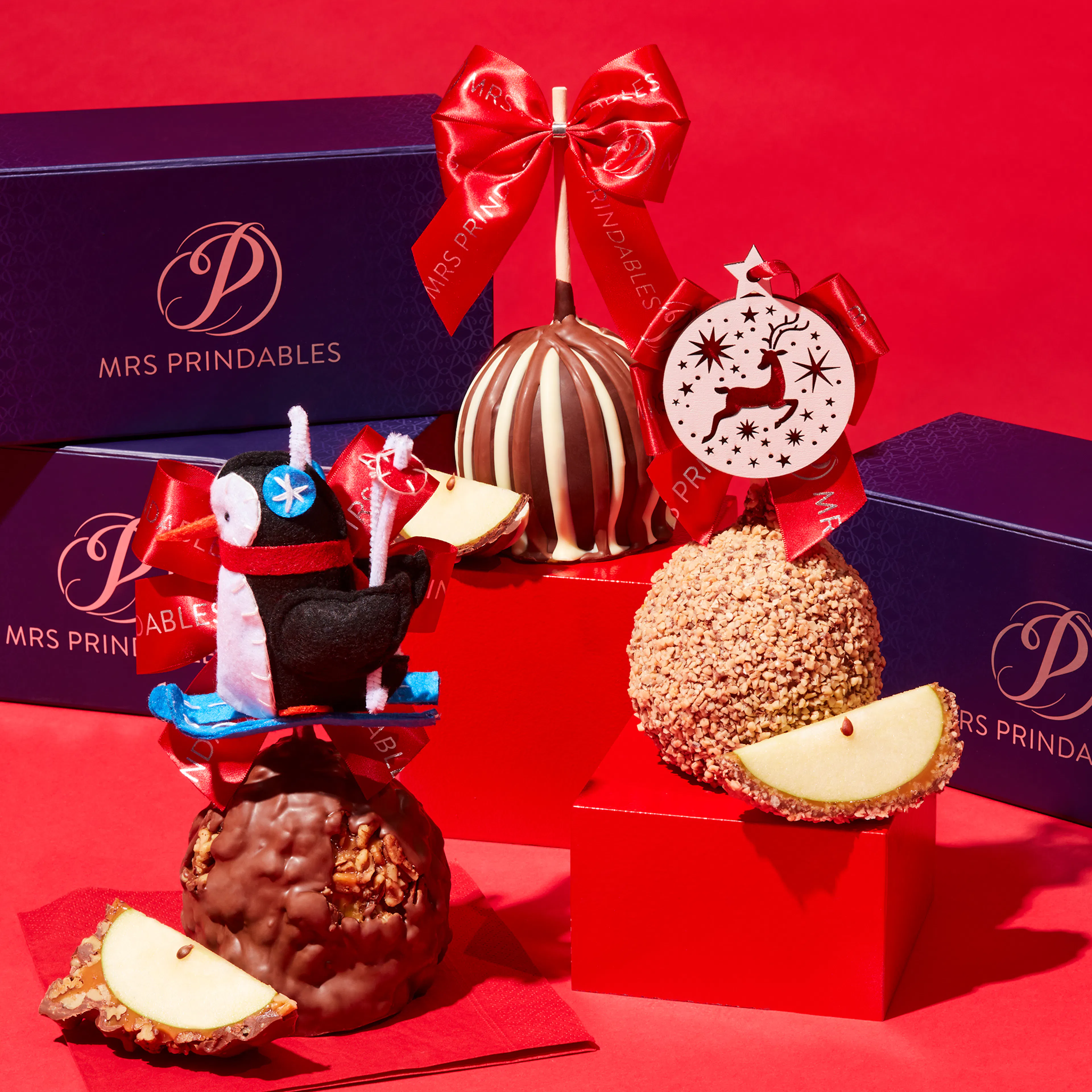 Holiday Jumbo Caramel Apple Gift Box - 3 Pack by Mrs. Prindables Gourmet Caramel Apples