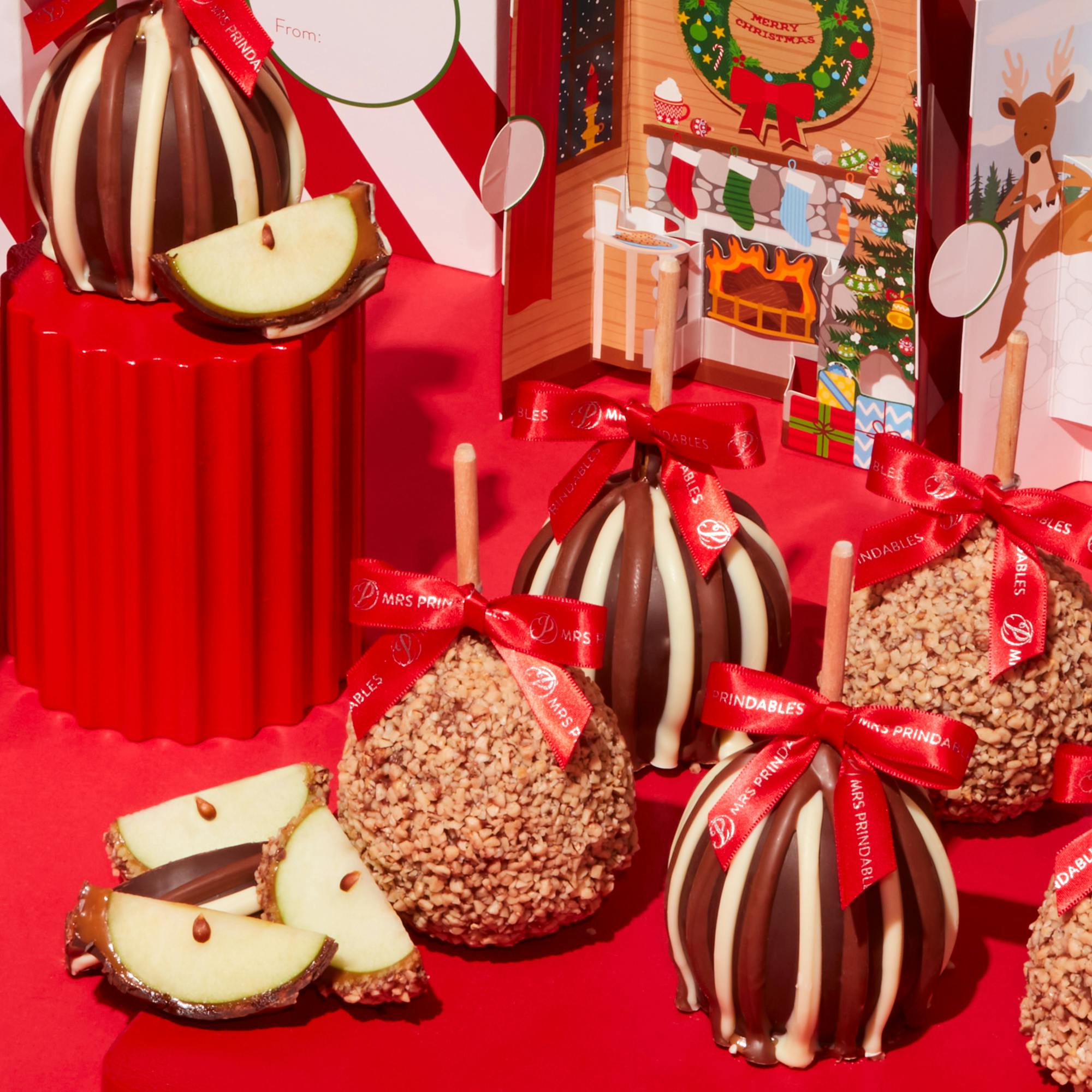 Holiday "Storytime" Caramel Apple Gift Box - 10 Pack by Mrs. Prindables Gourmet Caramel Apples - Alternate image 1