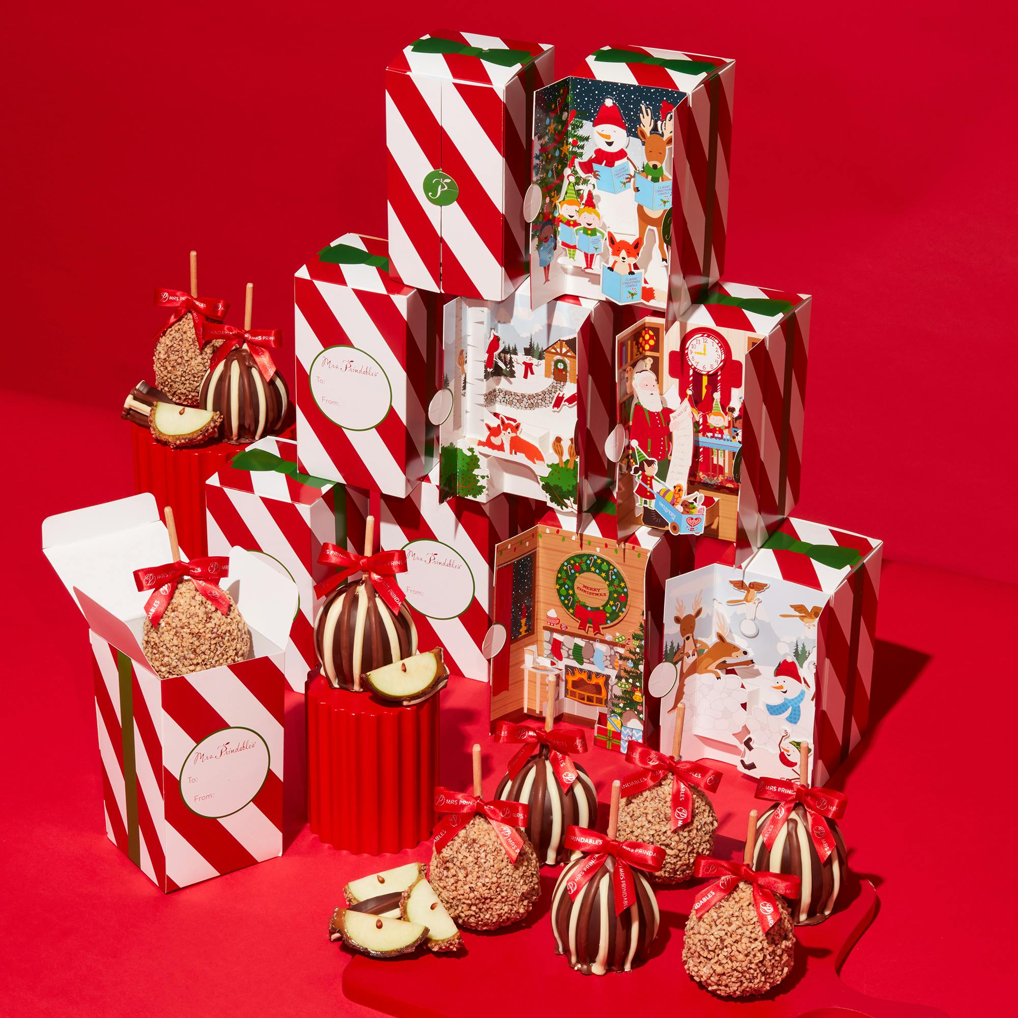 Holiday "Storytime" Caramel Apple Gift Box - 10 Pack by Mrs. Prindables Gourmet Caramel Apples