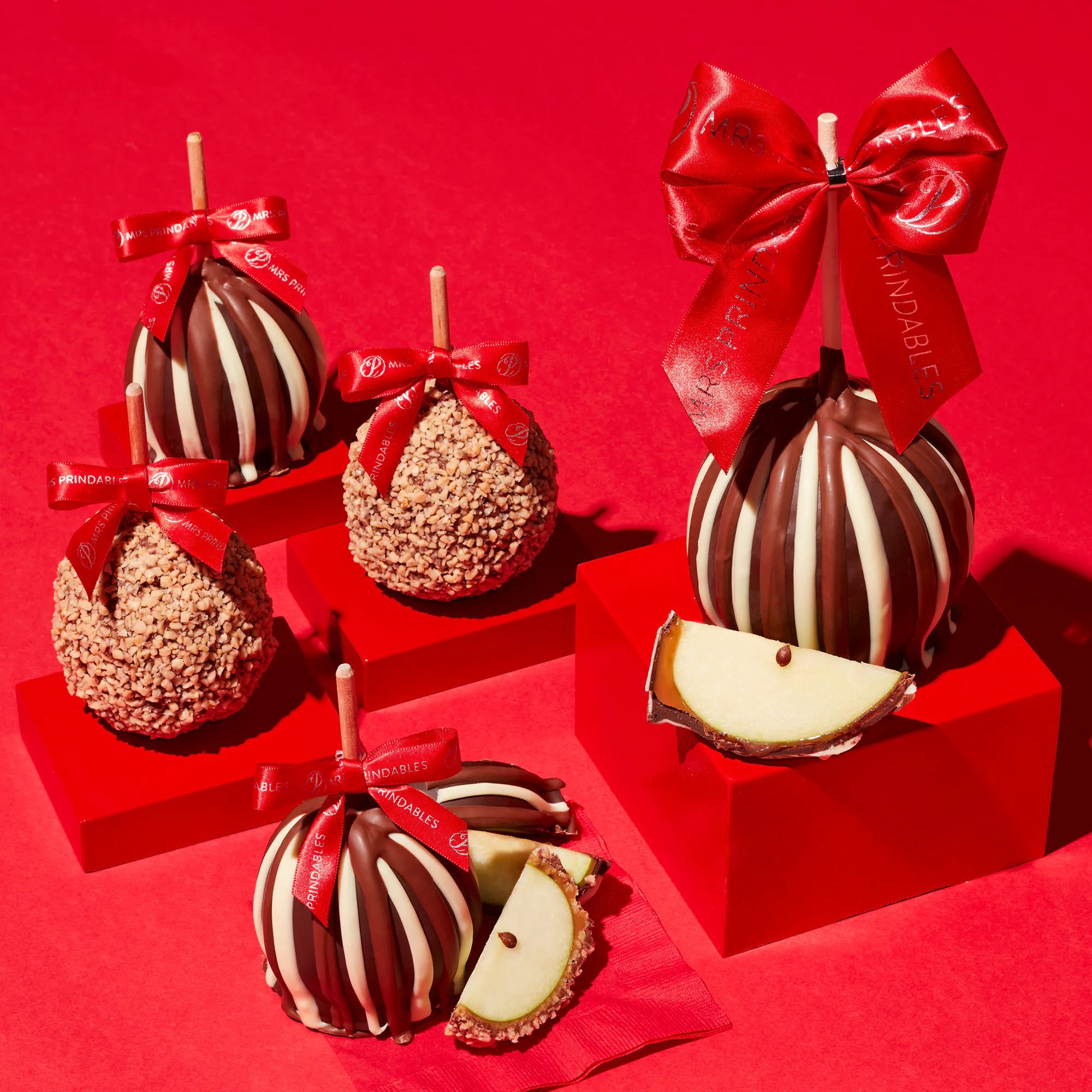 Holiday Caramel Apple Gift Box - 5 Pack by Mrs. Prindables Gourmet Caramel Apples