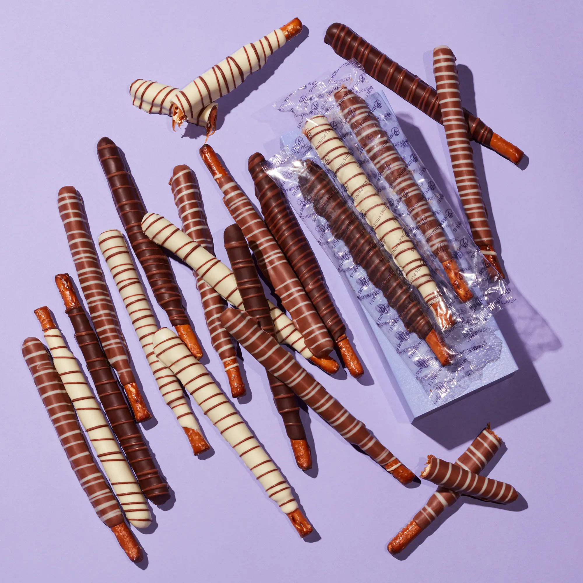 Mrs. Prindables Gourmet Caramel Apples - Chocolate Caramel Pretzel Rods - 20 Pack