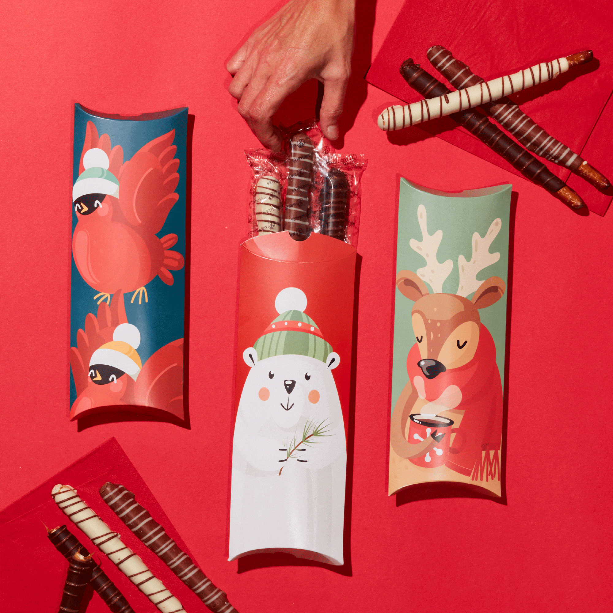 Holiday Chocolate Caramel Pretzel Rod Gift Set - 3 Pack by Mrs. Prindables Gourmet Caramel Apples