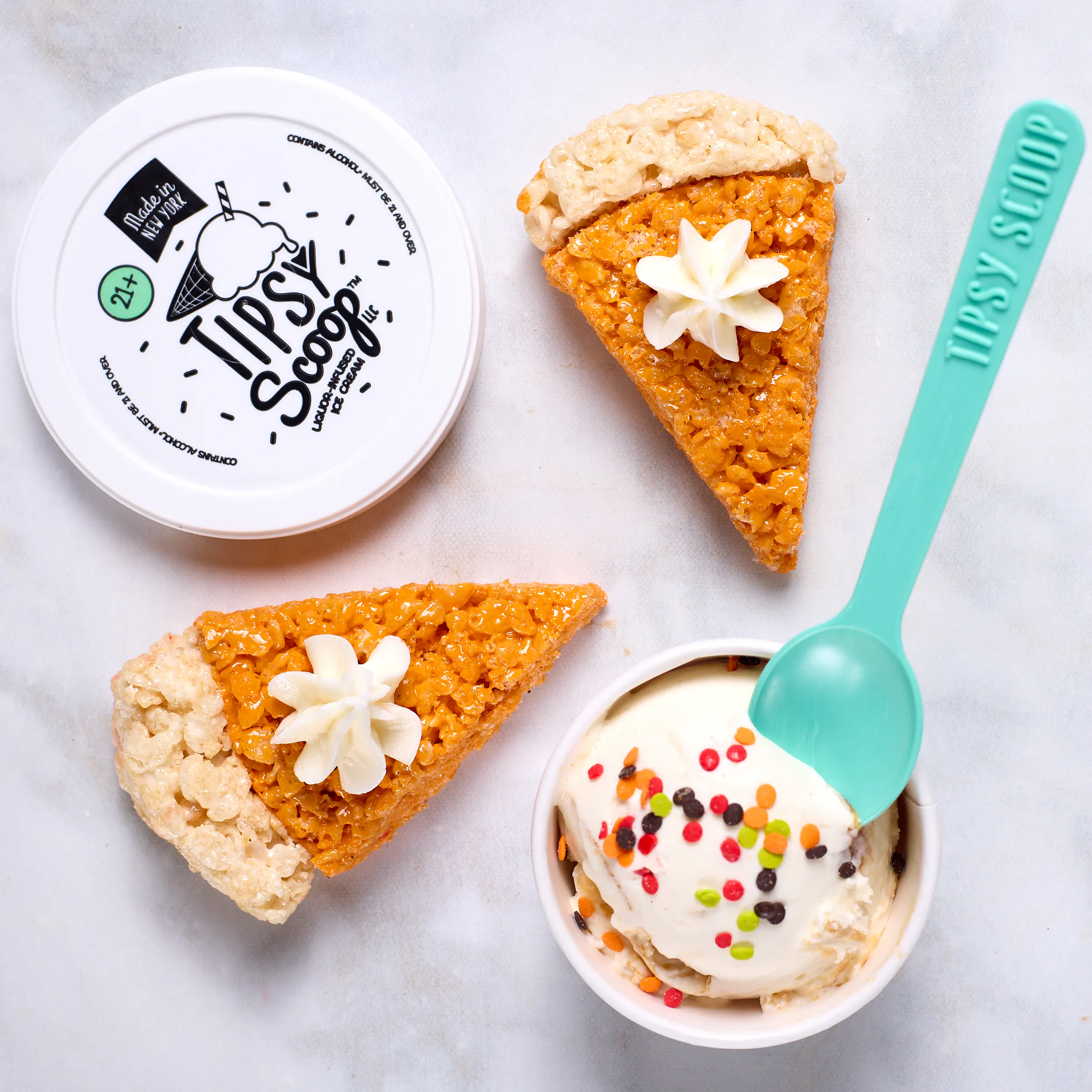 "Tipsy Krispies" Salted Caramel Bourbon Rice Krispy Treats - 8 Pack by Tipsy Scoop Boozy Ice Cream