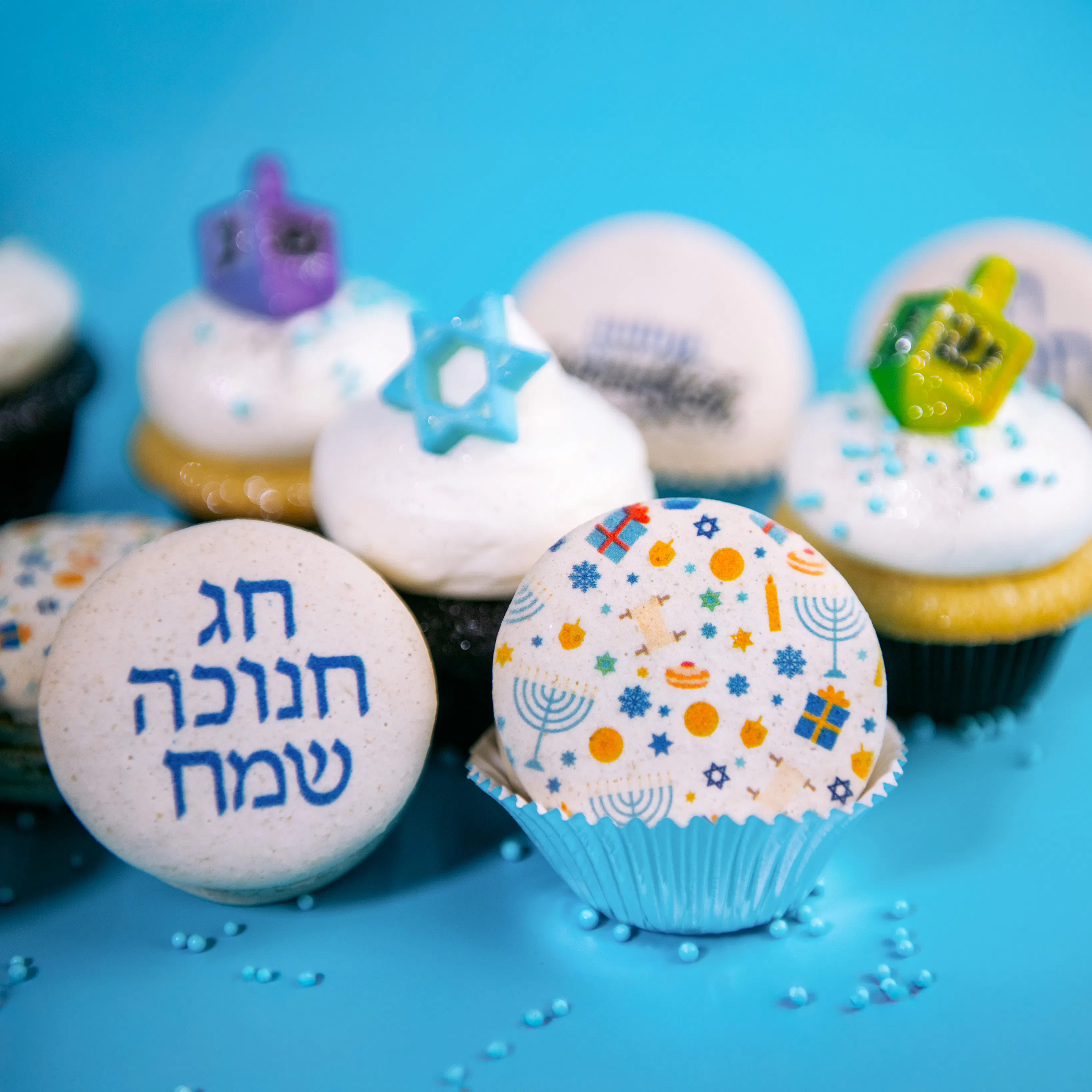 Hanukkah Mini Cupcake + Macarons - 12 Pack by Trophy Cupcakes - Alternate image 2