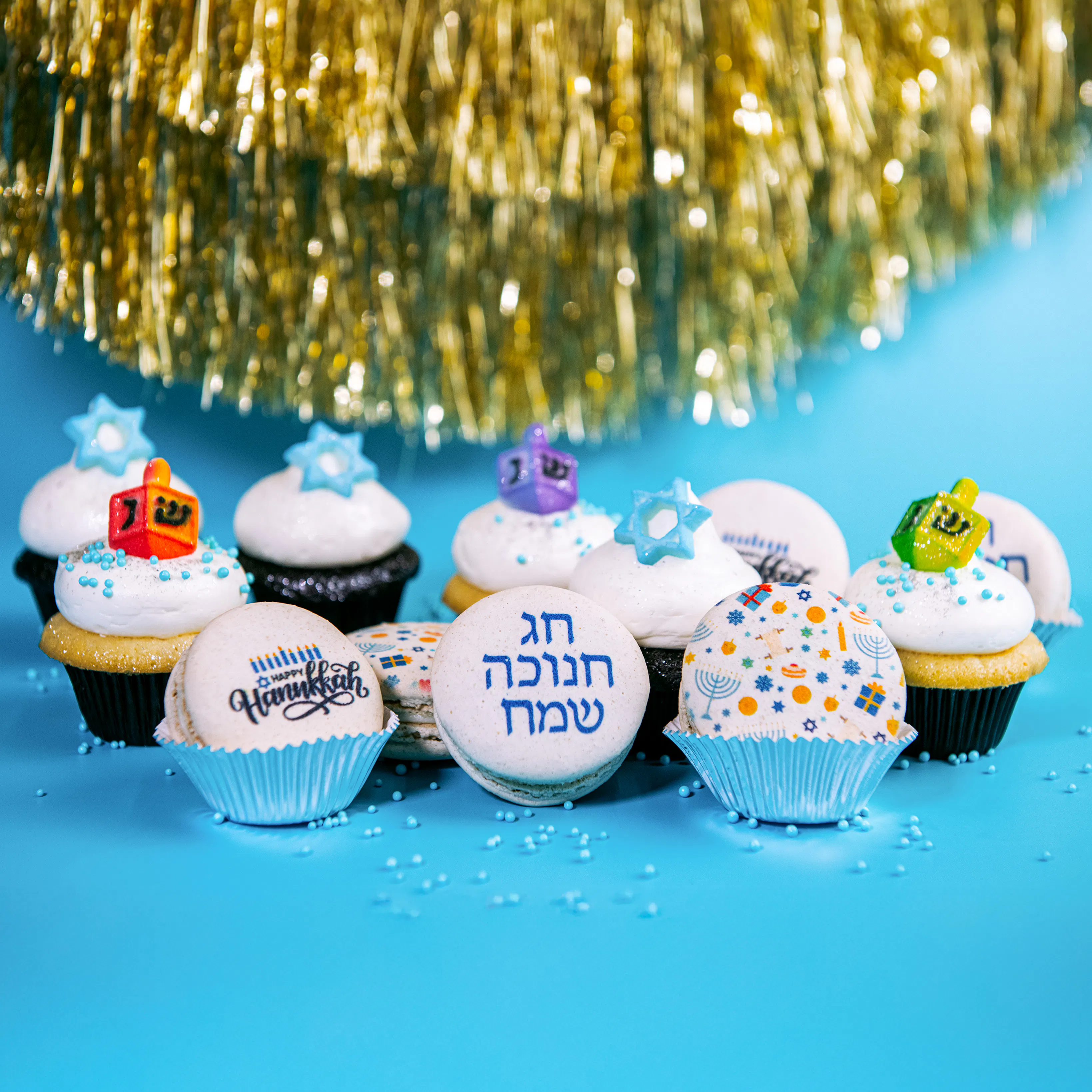 Hanukkah Mini Cupcake + Macarons - 12 Pack by Trophy Cupcakes