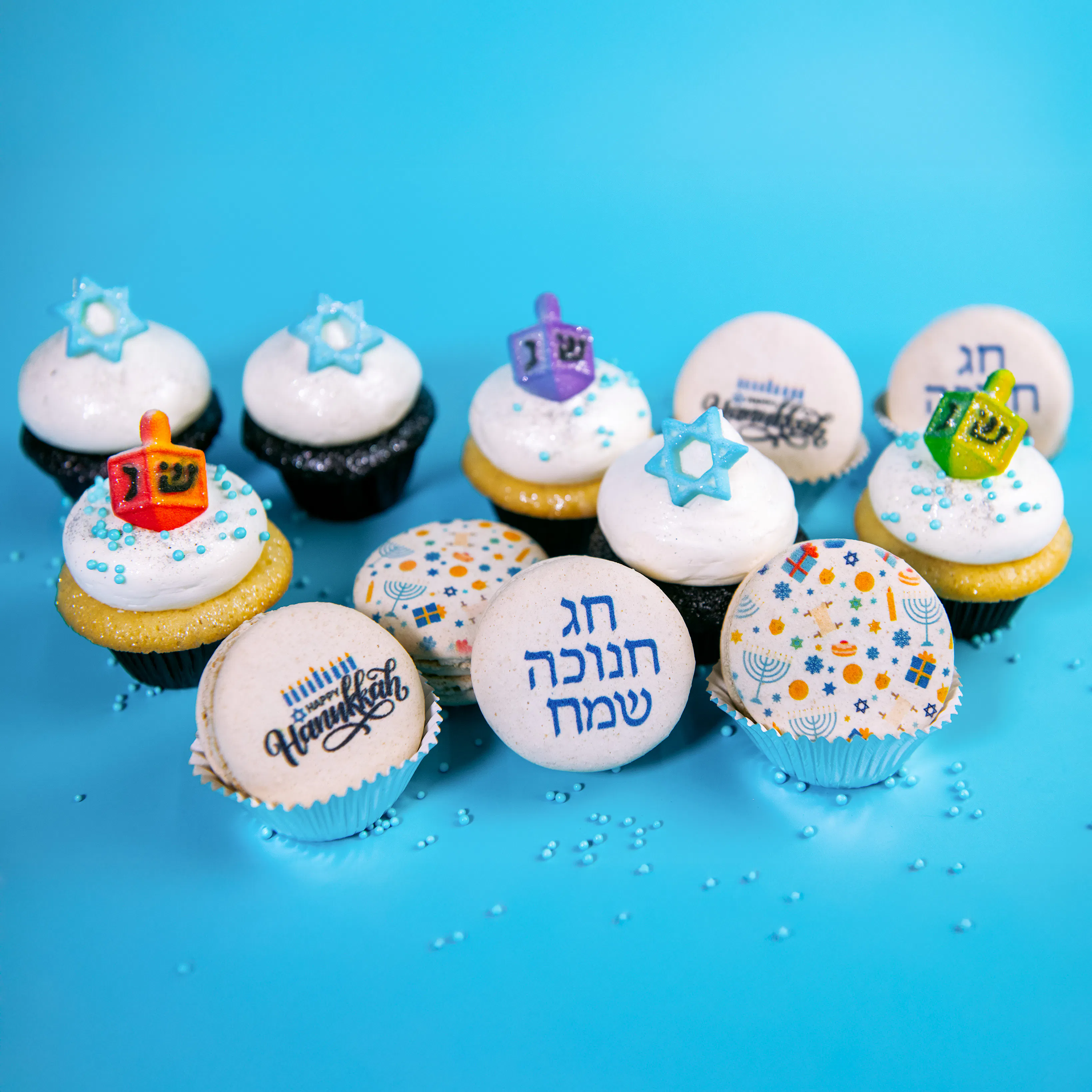 Hanukkah Mini Cupcake + Macarons - 12 Pack by Trophy Cupcakes - Alternate image 1