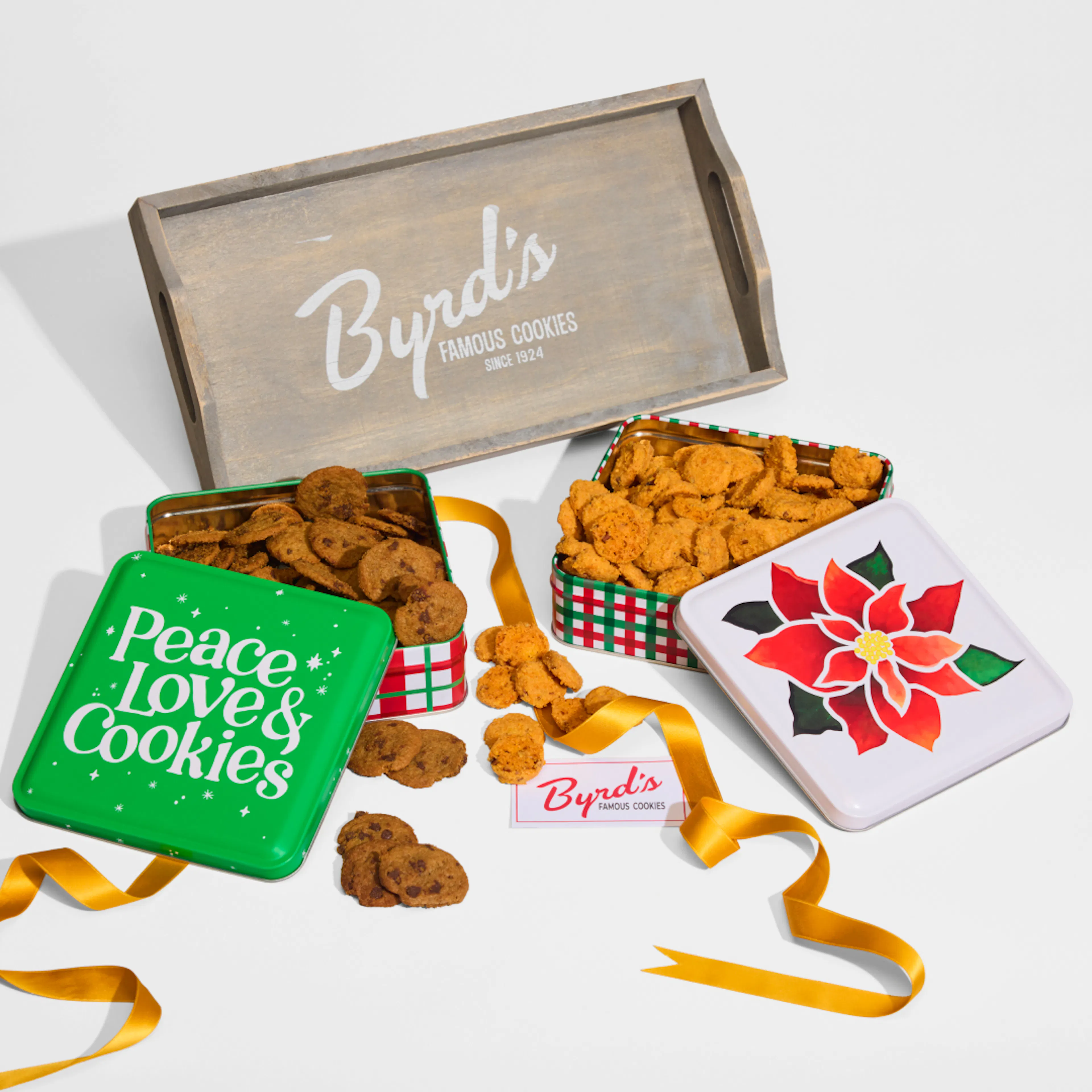 "Peace & Poinsettia" Holiday Cookie Gift Tin Tray by Byrd's Famous Cookies