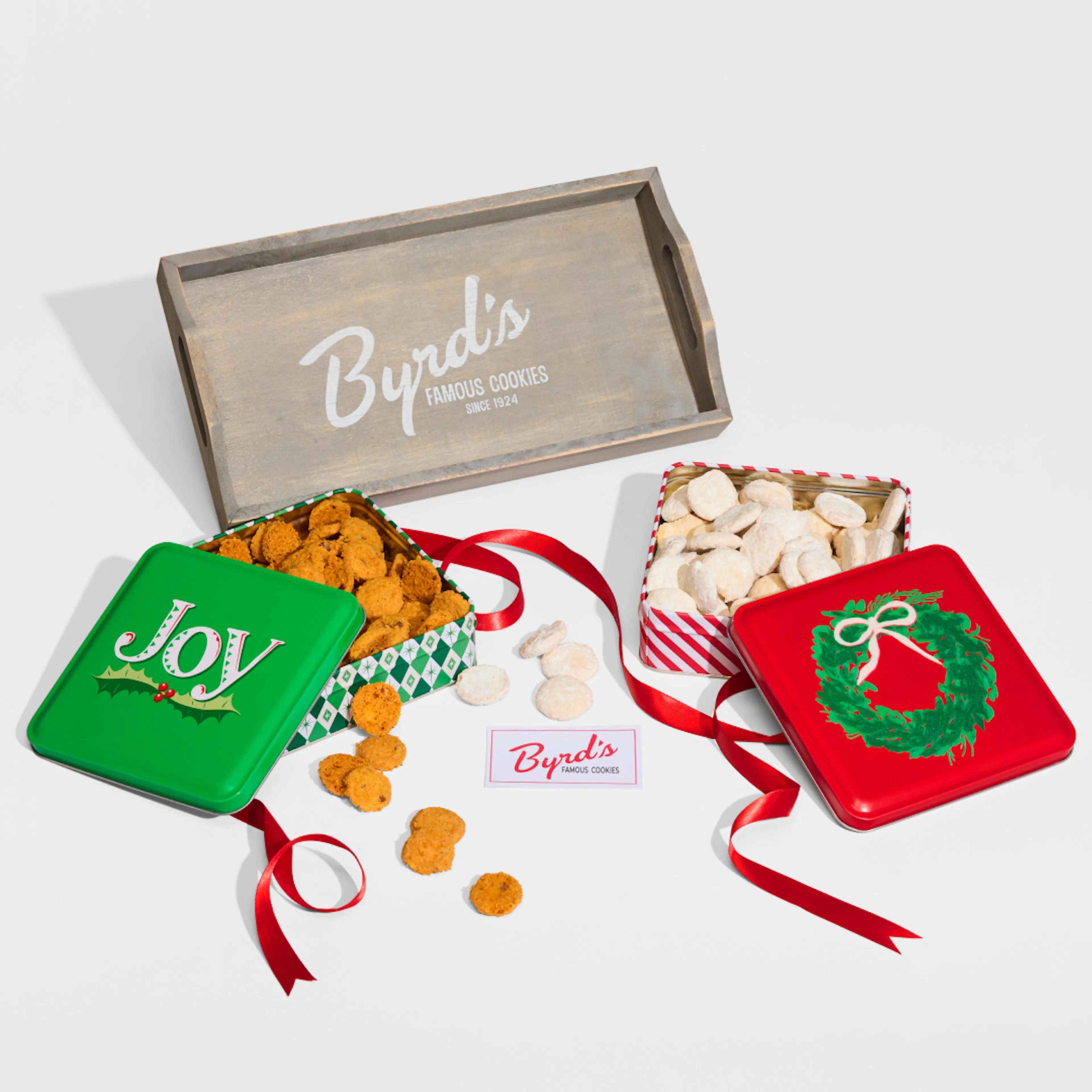 "Joy & Wreath" Holiday Gift Tin Tray by Byrd's Famous Cookies