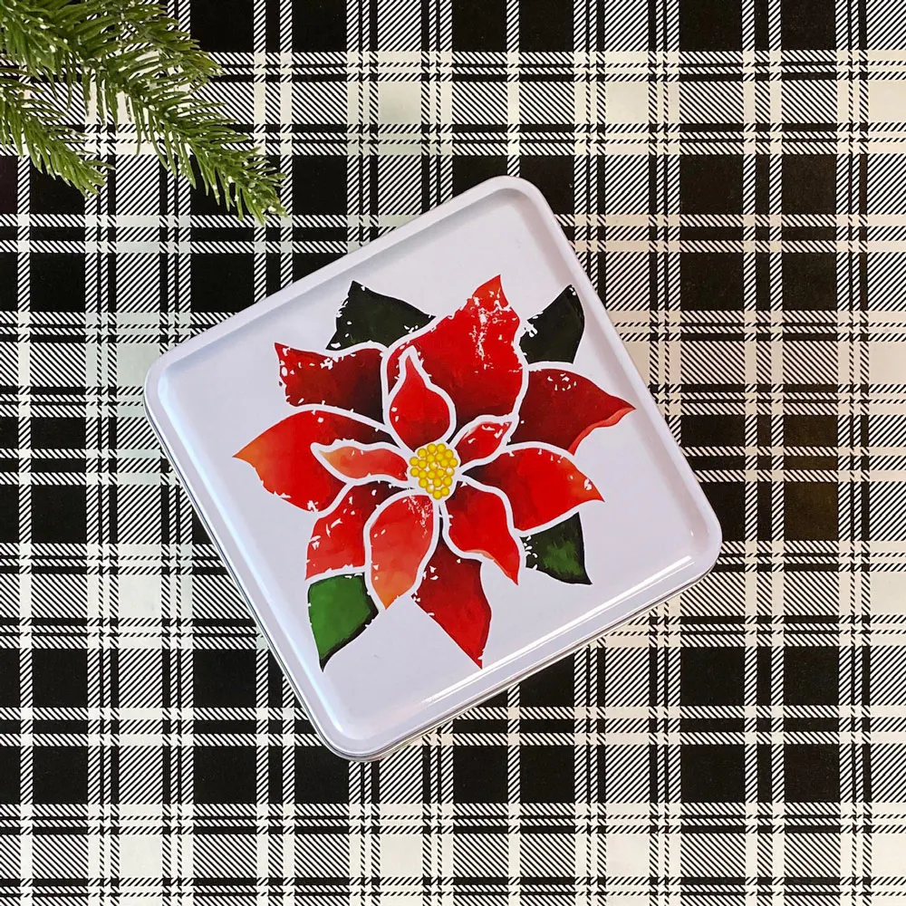 "Peace & Poinsettia" Holiday Cookie Gift Tin Tray by Byrd's Famous Cookies - Alternate image 2