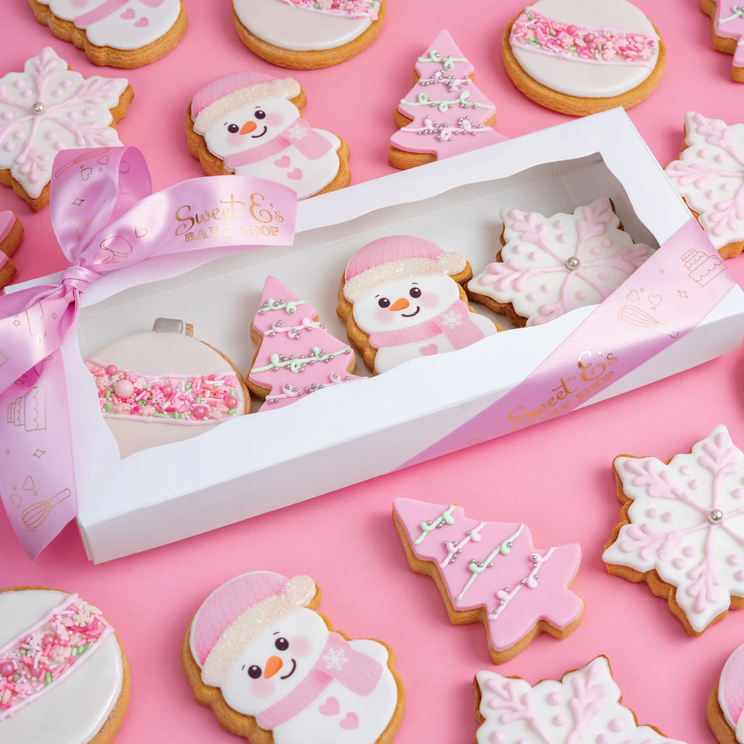 Holiday Glam Pink Cookie Gift Box by Sweet E's Bake Shop