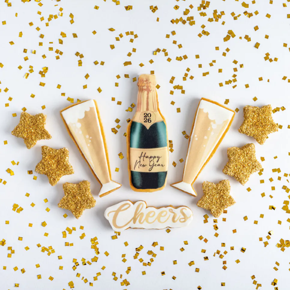 "Cheers to the New Year" Shortbread Cookies - 10 Pack by Sweet E's Bake Shop - Alternate image 1