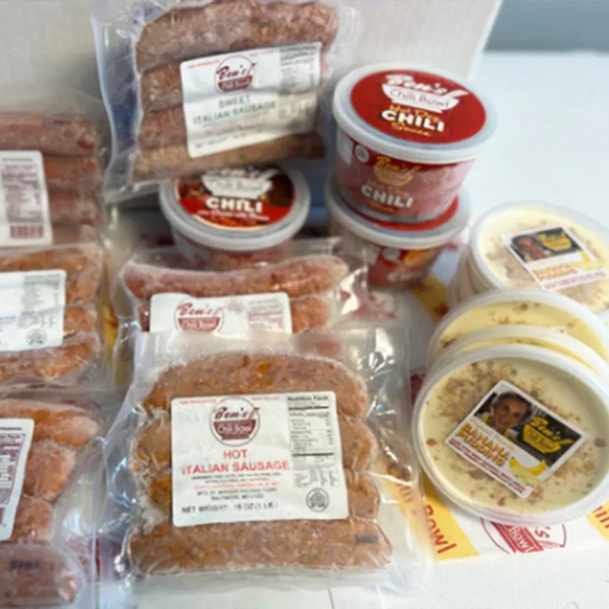 "Killin' It" Half Smoke Sausage + Chili Sauce + Banana Pudding Bundle by Ben's Chili Bowl - Alternate image 1